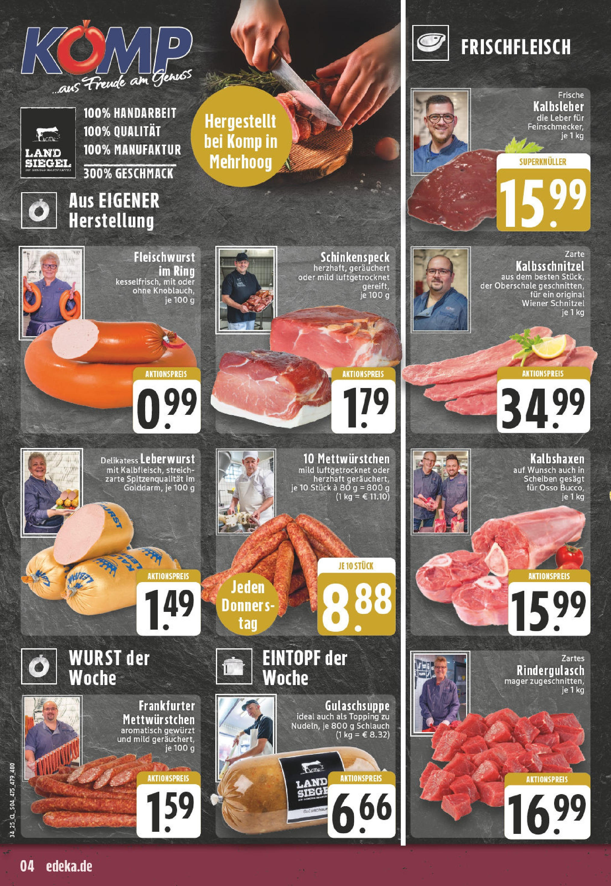 Edeka prospekt Hamminkeln -Mehrhoog	 (ab 17.08.2025) » Angebote Online | Seite: 4 | Produkte: Rindergulasch, Schnitzel, Kalbsleber, Wurst
