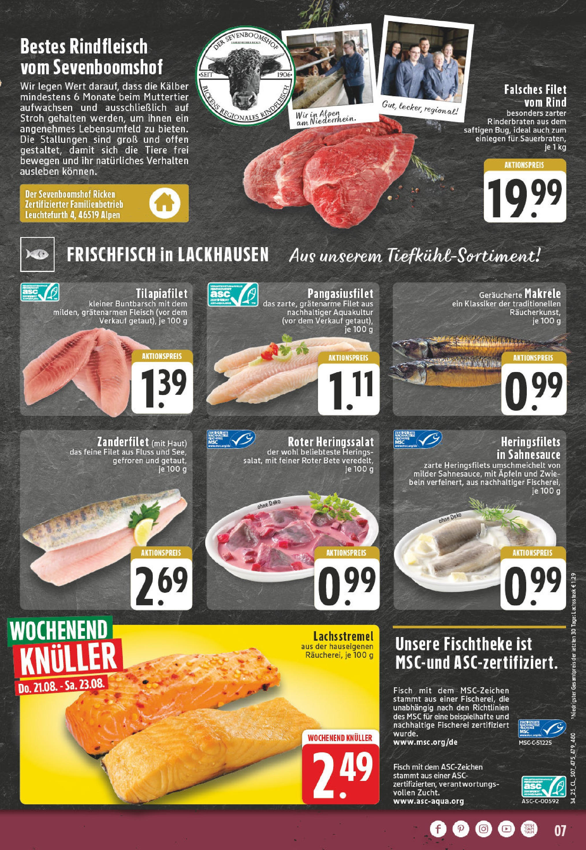Edeka prospekt Hamminkeln -Mehrhoog	 (ab 17.08.2025) » Angebote Online | Seite: 7 | Produkte: Rinderbraten, Fisch, Zwiebeln, Rindfleisch