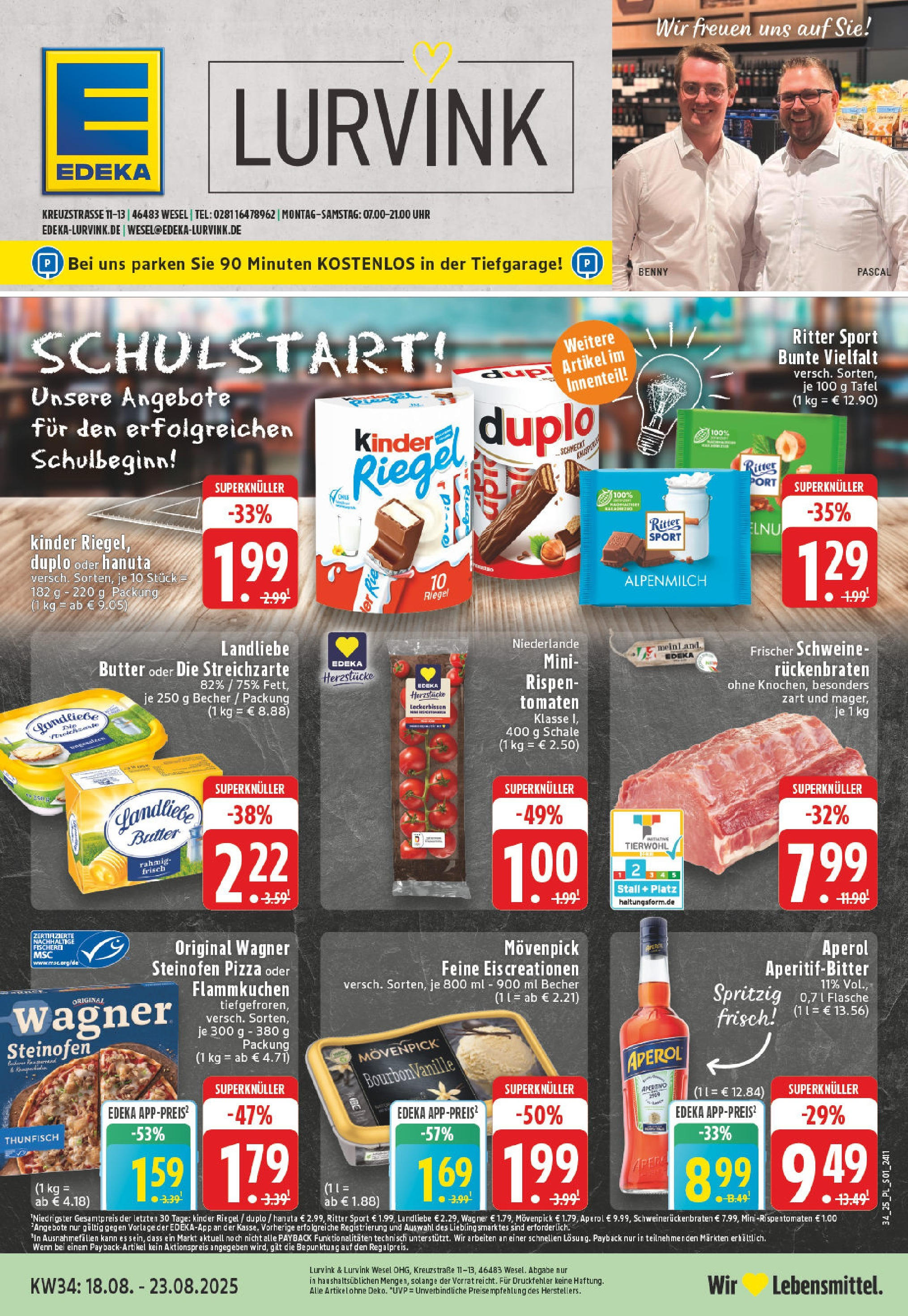 Edeka prospekt Wesel	 (ab 17.08.2025) » Angebote Online | Seite: 1 | Produkte: Ritter sport, Tomaten, Kinder riegel, Aperol