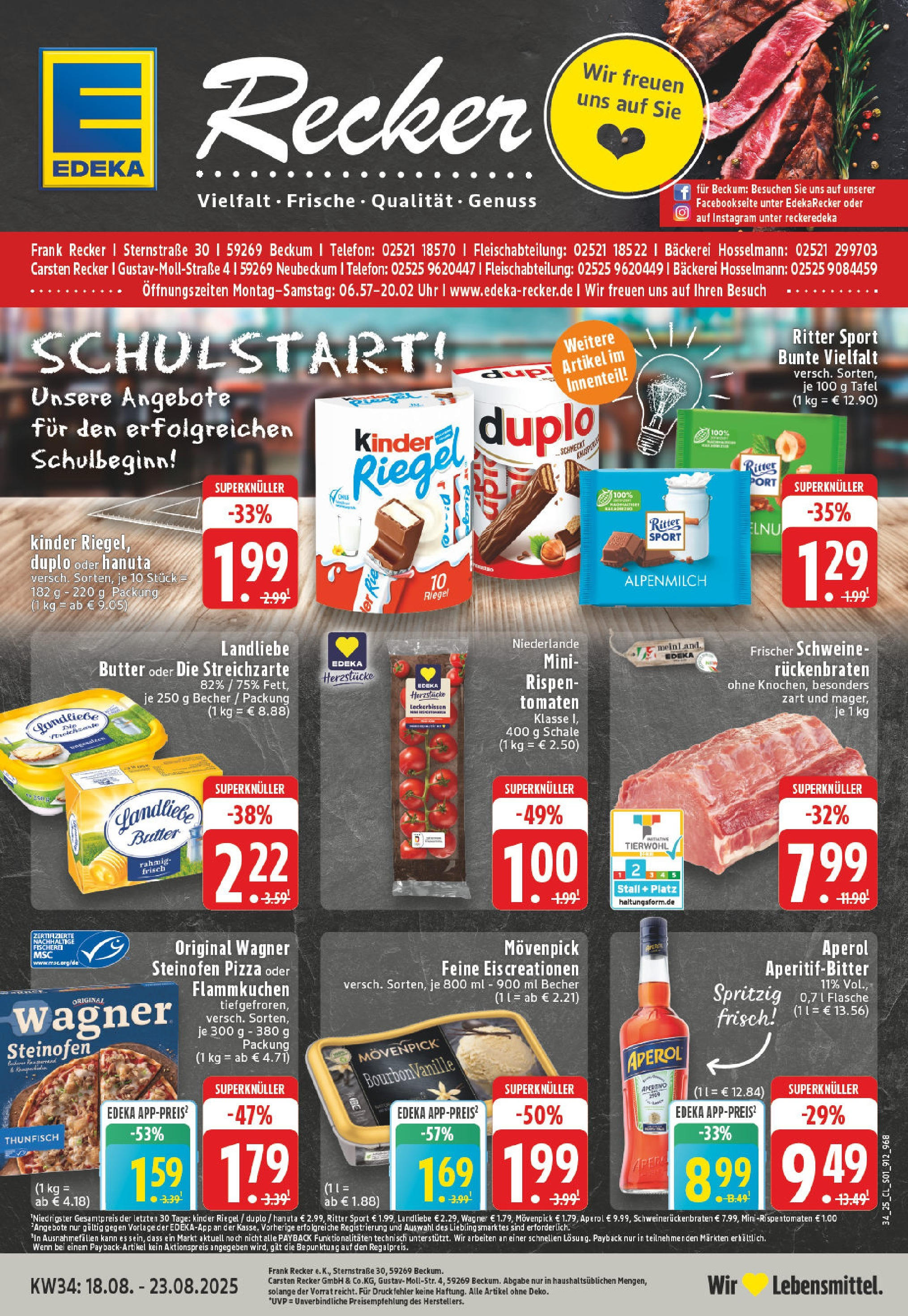 Edeka prospekt Beckum - Neubeckum	 (ab 17.08.2025) » Angebote Online | Seite: 1 | Produkte: Bäckerei, Kinder riegel, Duplo riegel, Telefon