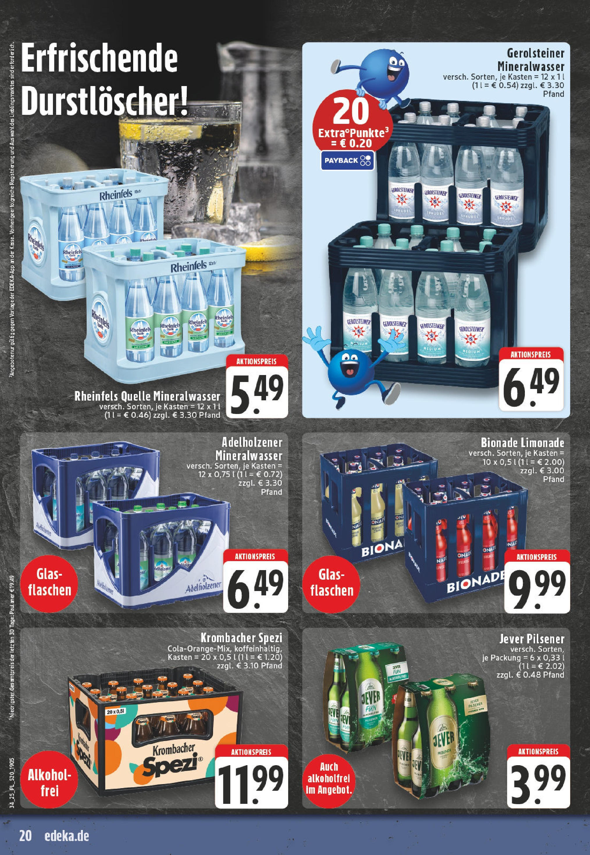 Edeka prospekt Lippstadt	 (ab 17.08.2025) » Angebote Online | Seite: 20 | Produkte: Durstloscher, Adelholzener, Jever, Rheinfels quelle