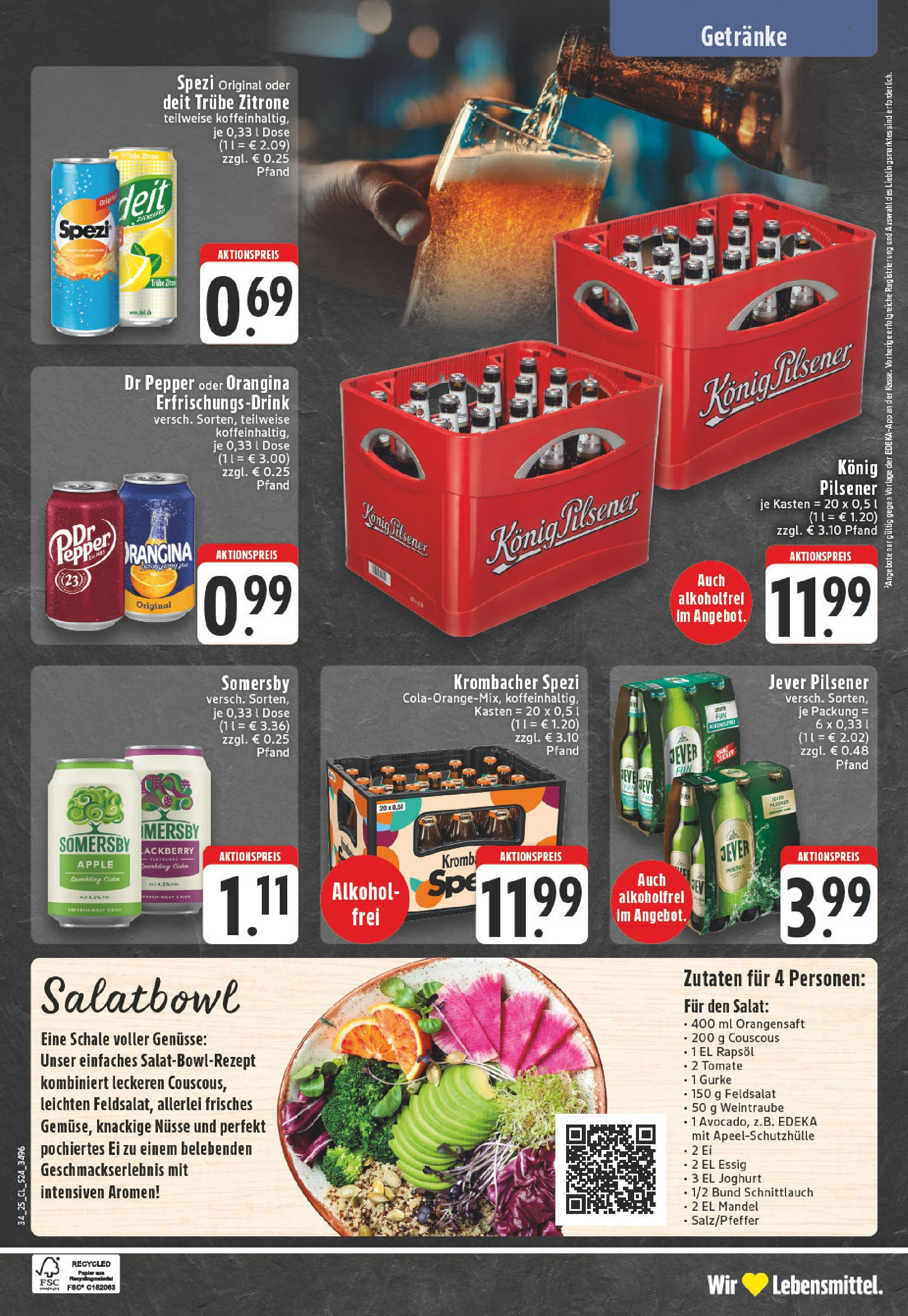 Edeka prospekt Essen	 (ab 17.08.2025) » Angebote Online | Seite: 24 | Produkte: Konig pilsener, Rapsöl, Krombacher, Salat