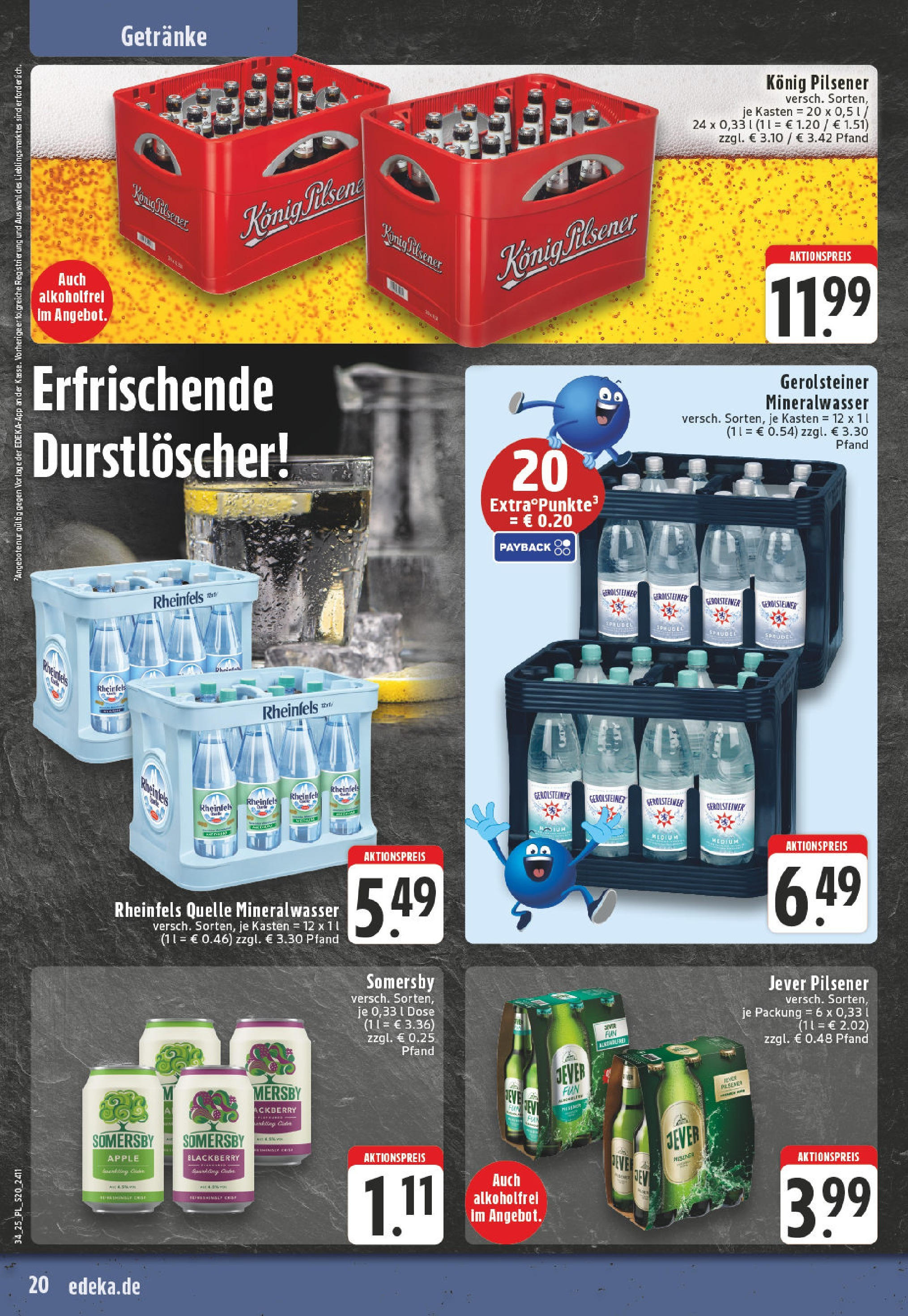 Edeka prospekt Wesel	 (ab 17.08.2025) » Angebote Online | Seite: 20 | Produkte: Durstloscher, Konig pilsener, Mineralwasser, Gerolsteiner