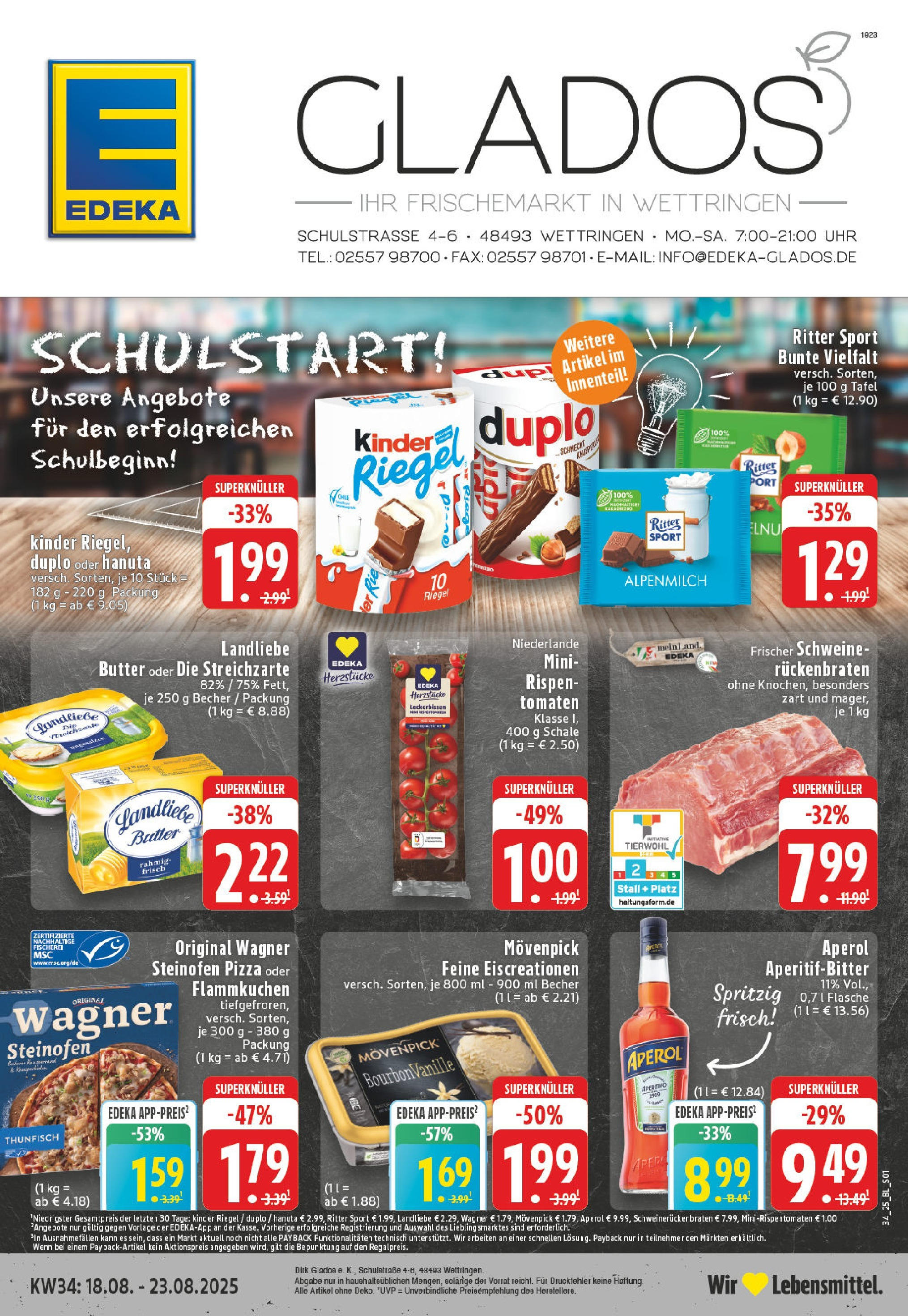 Edeka prospekt Wettringen	 (ab 17.08.2025) » Angebote Online | Seite: 1 | Produkte: Duplo riegel, Pizza, Aperol, Uhr