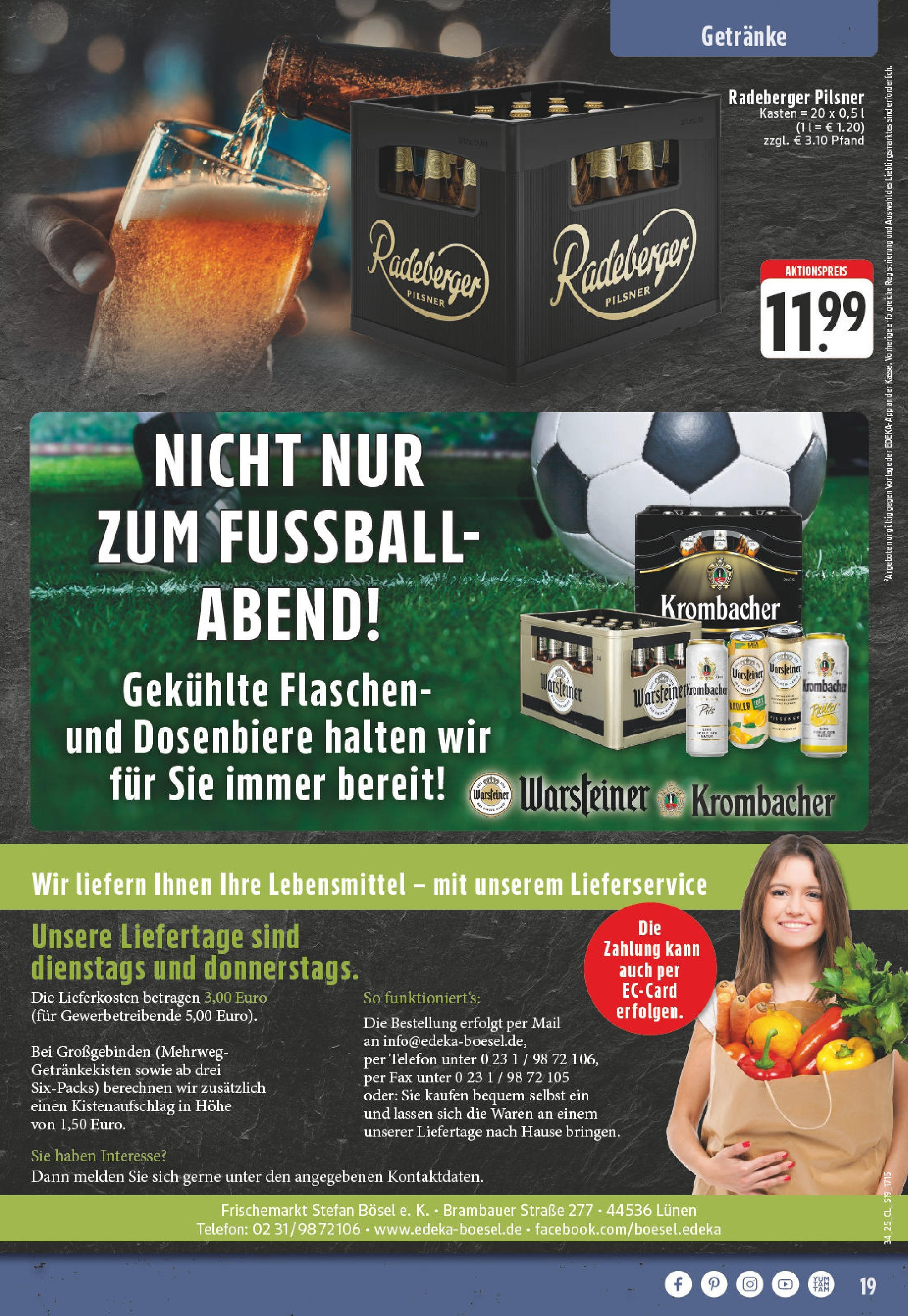 Edeka prospekt Lünen-Brambauer	 (ab 17.08.2025) » Angebote Online | Seite: 19 | Produkte: Fußball, Warsteiner, Krombacher, Telefon