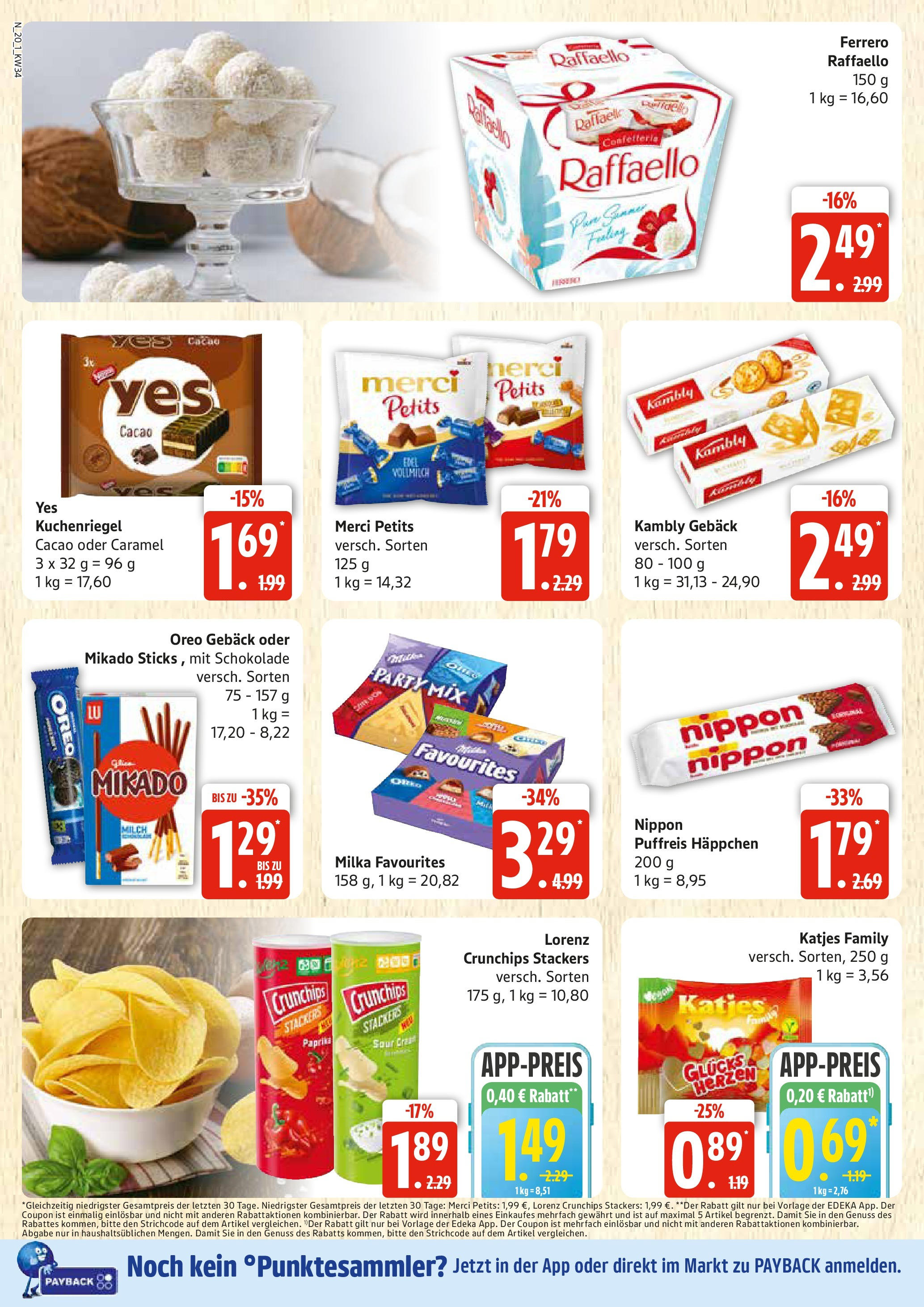 Edeka prospekt Rostock	 (ab 17.08.2025) » Angebote Online | Seite: 20 | Produkte: Raffaello, Merci, Katjes, Lorenz crunchips