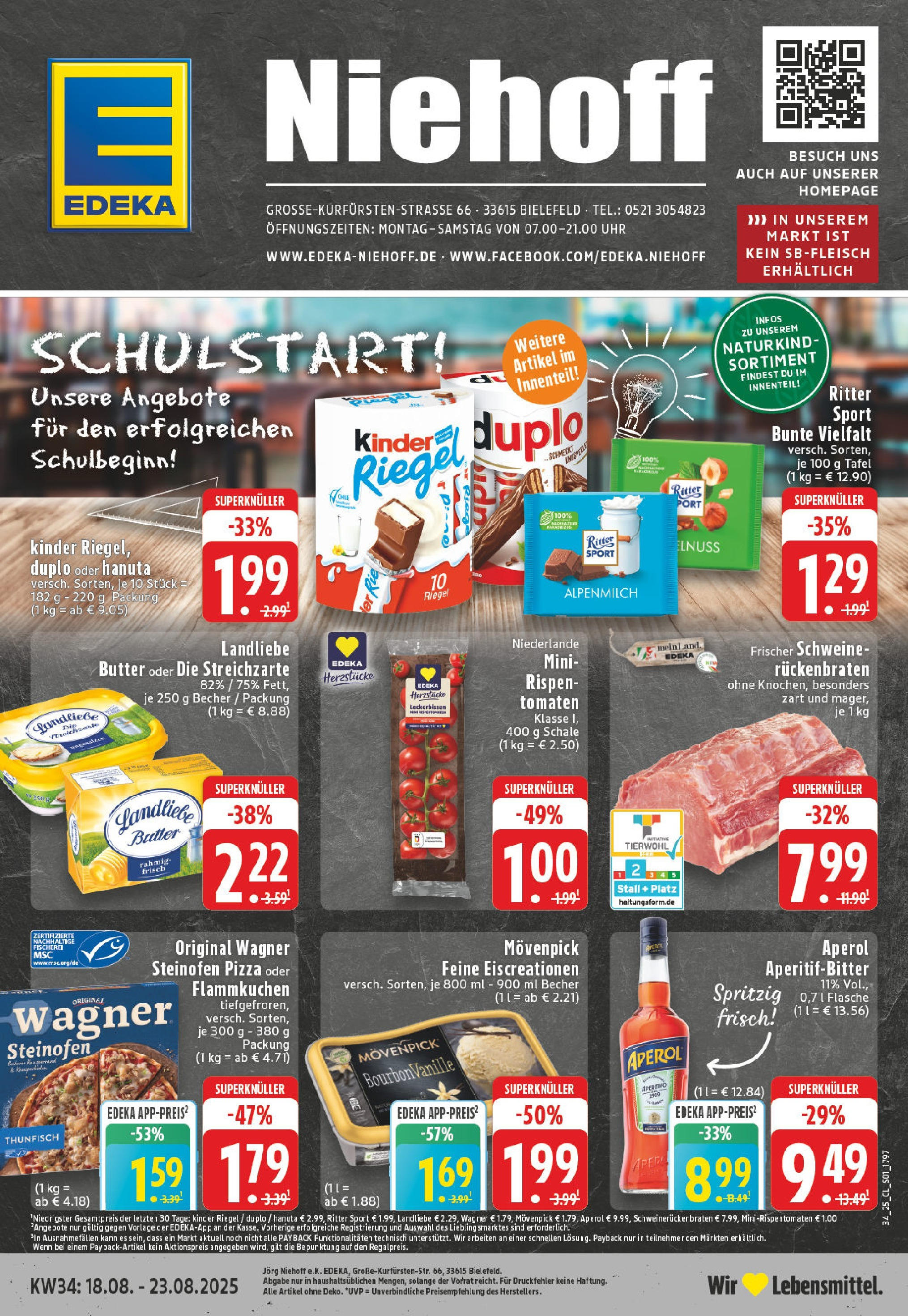 Edeka prospekt Bielefeld	 (ab 17.08.2025) » Angebote Online | Seite: 1 | Produkte: Butter, Kinder riegel, Aperol, Uhr