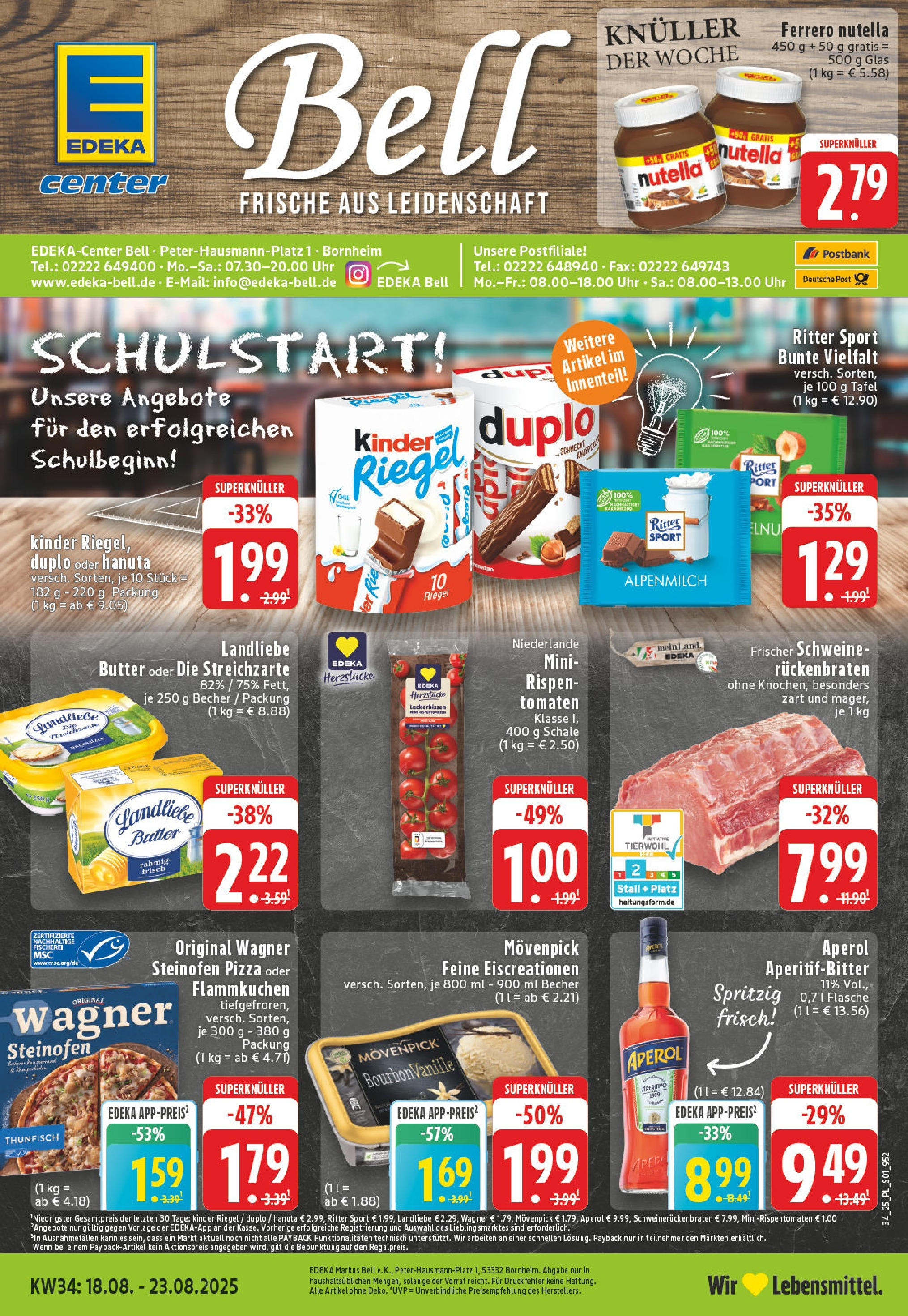 Edeka prospekt Bornheim (ab 17.08.2025) » Angebote Online | Seite: 1 | Produkte: Ritter sport, Landliebe butter, Kinder riegel, Aperol Edeka prospekt Bornheim (ab 17.08.2025) » Angebote Online | Seite: 1 | Produkte: Ritter sport, Landliebe butter, Kinder riegel, Aperol