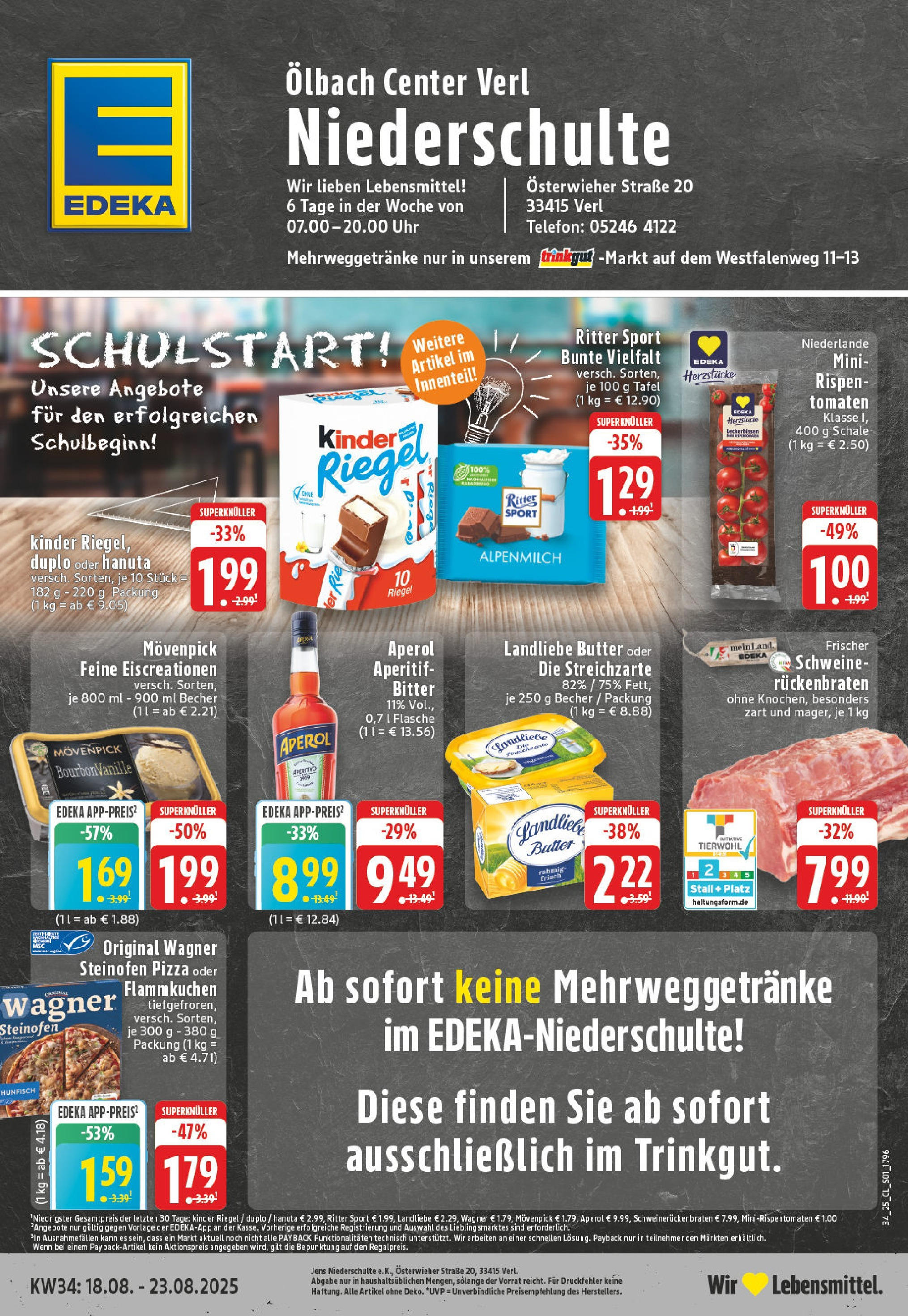 Edeka prospekt Verl	 (ab 17.08.2025) » Angebote Online | Seite: 1 | Produkte: Ritter sport, Landliebe butter, Tomaten, Kinder riegel