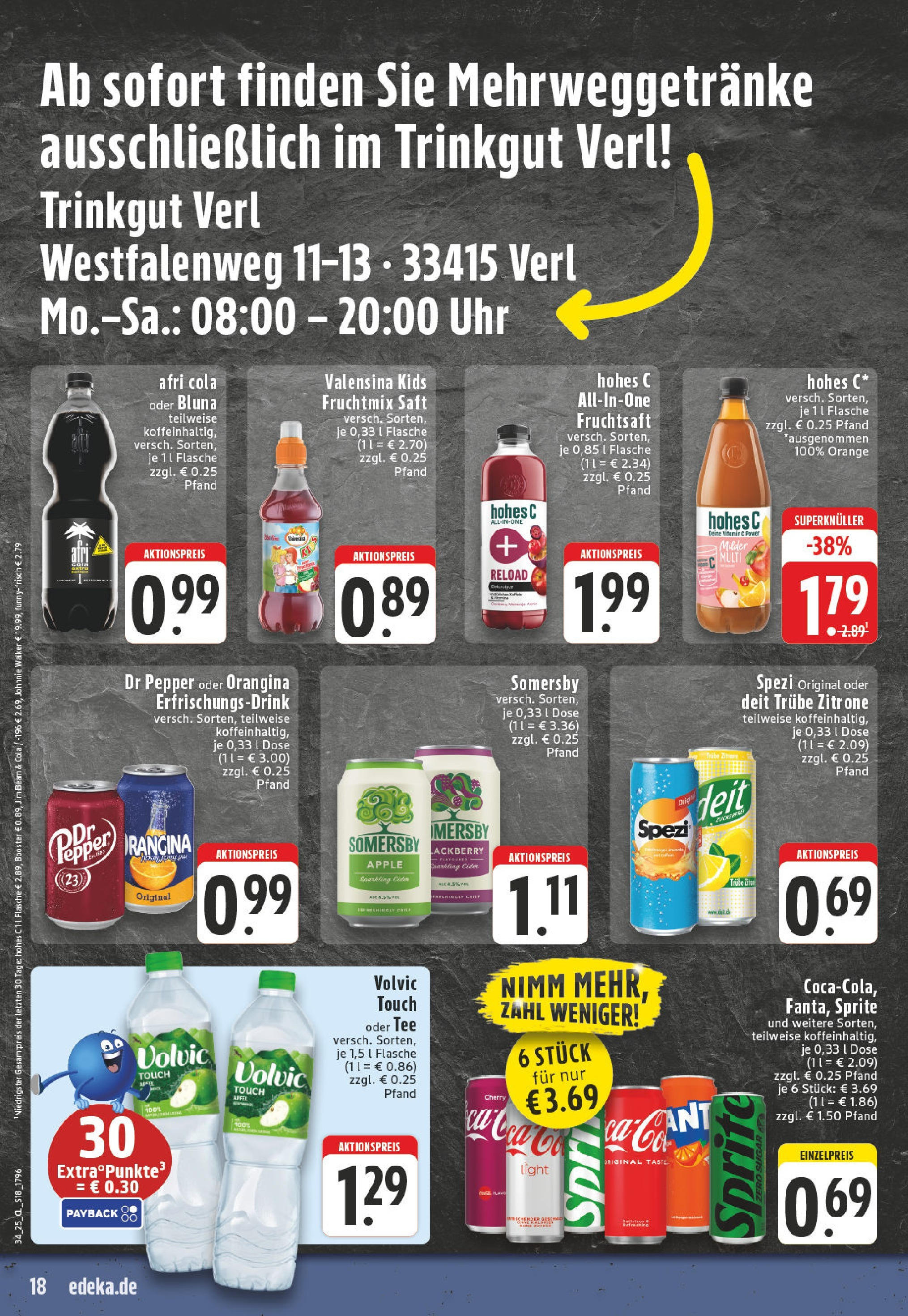 Edeka prospekt Verl	 (ab 17.08.2025) » Angebote Online | Seite: 18 | Produkte: Sprite, Cola, Saft, Johnnie walker