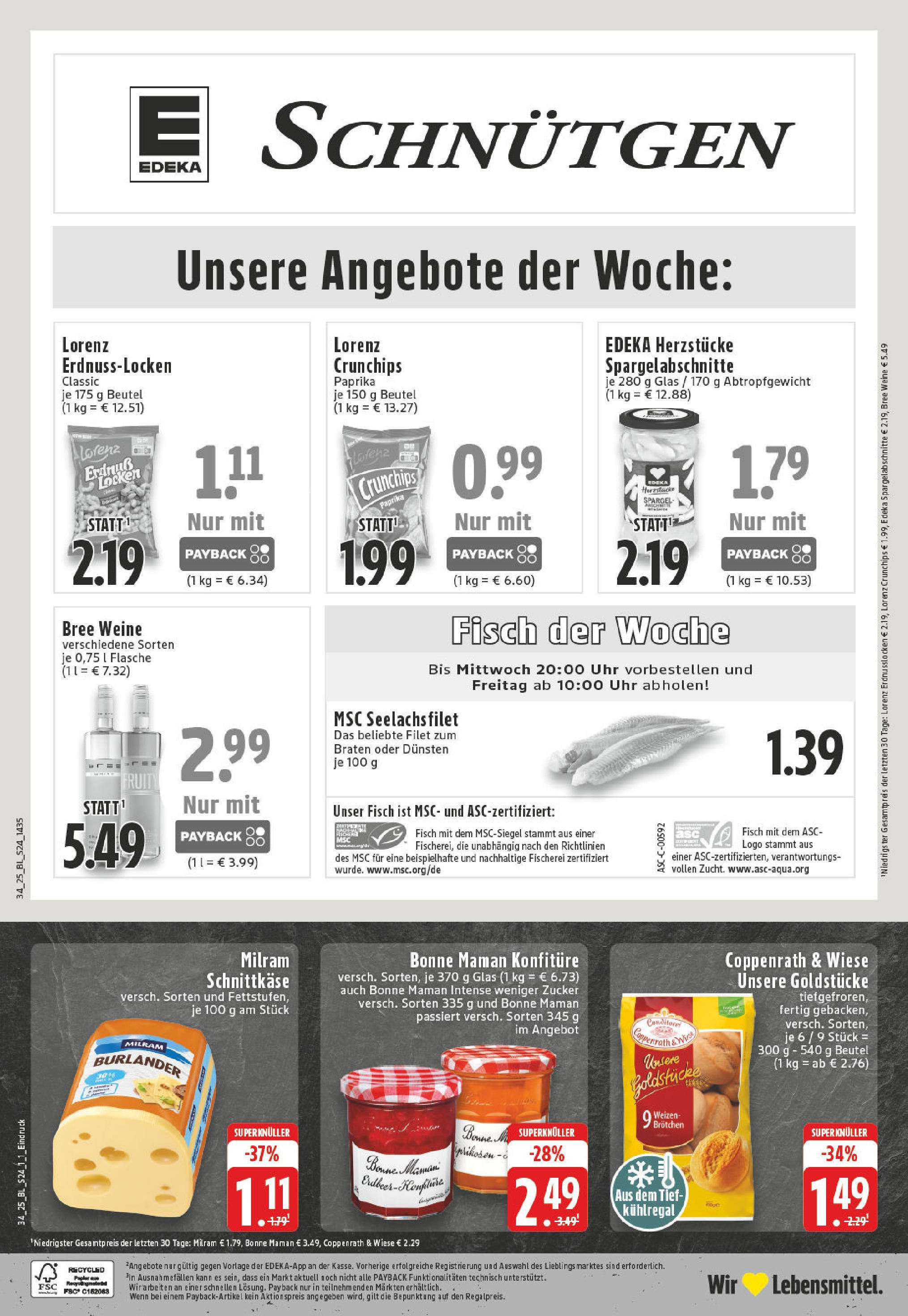 Edeka prospekt Lennestadt	 (ab 17.08.2025) » Angebote Online | Seite: 24 | Produkte: Fisch, Lorenz crunchips, Bonne maman, Uhr