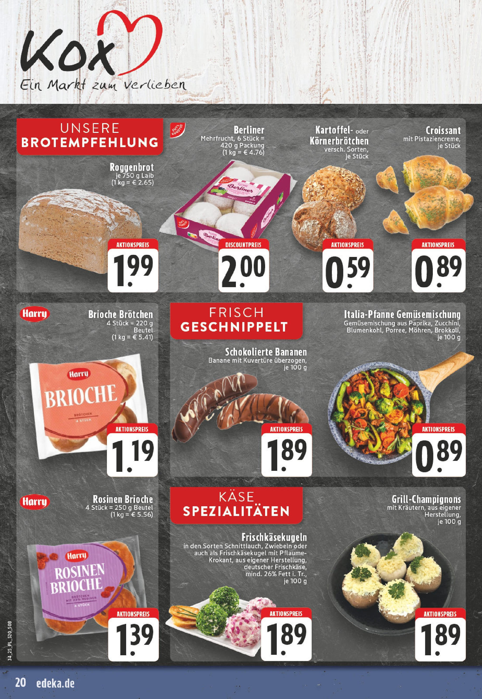 Edeka prospekt Kerken-Aldekerk	 (ab 17.08.2025) » Angebote Online | Seite: 20 | Produkte: Berliner, Käse, Croissant, Rosinen