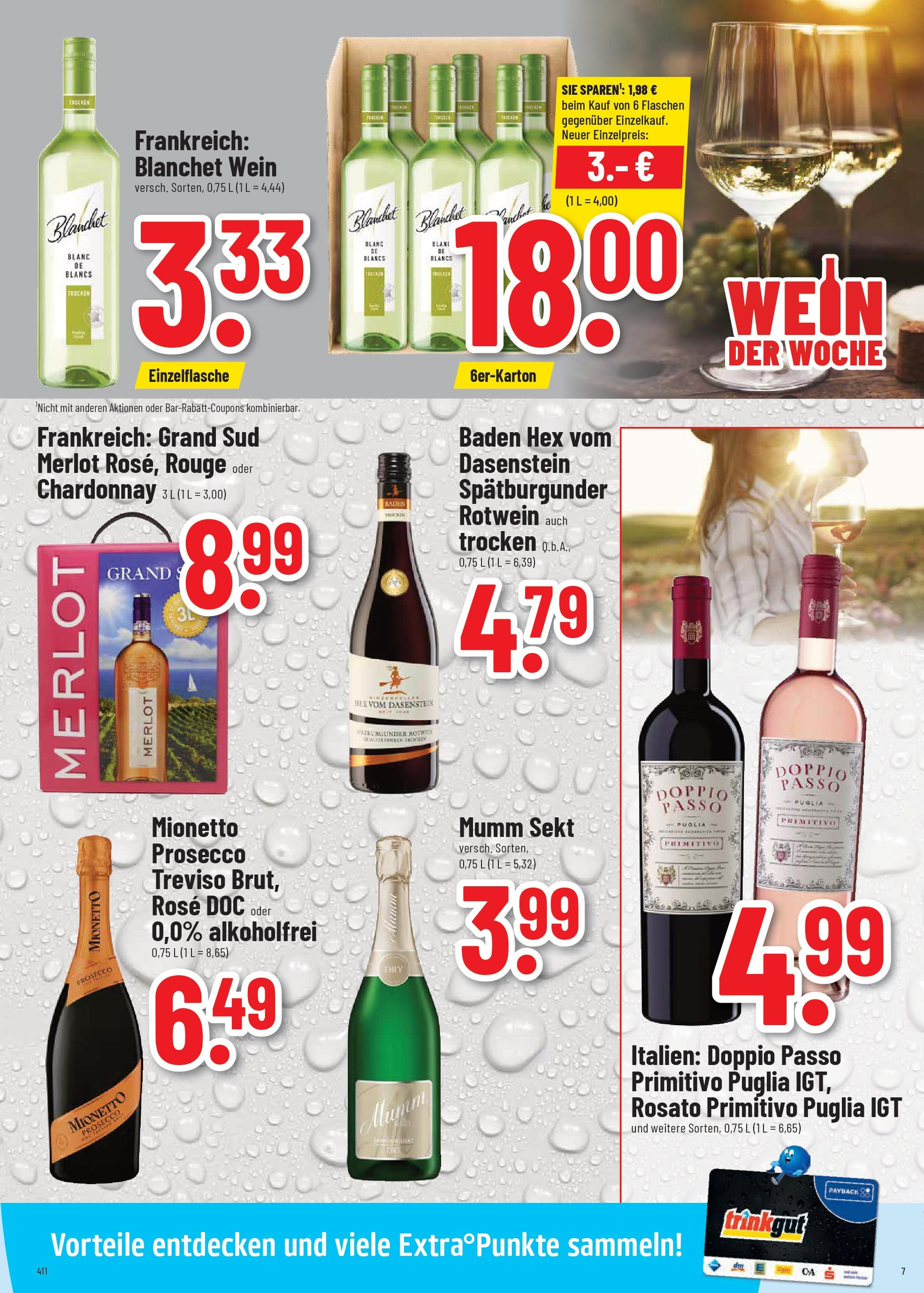 Trinkgut prospekt Karlsbad - Langensteinbach	 (ab 17.08.2025) » Angebote online | Seite: 7 | Produkte: Mumm sekt, Merlot, Doppio passo primitivo, Prosecco