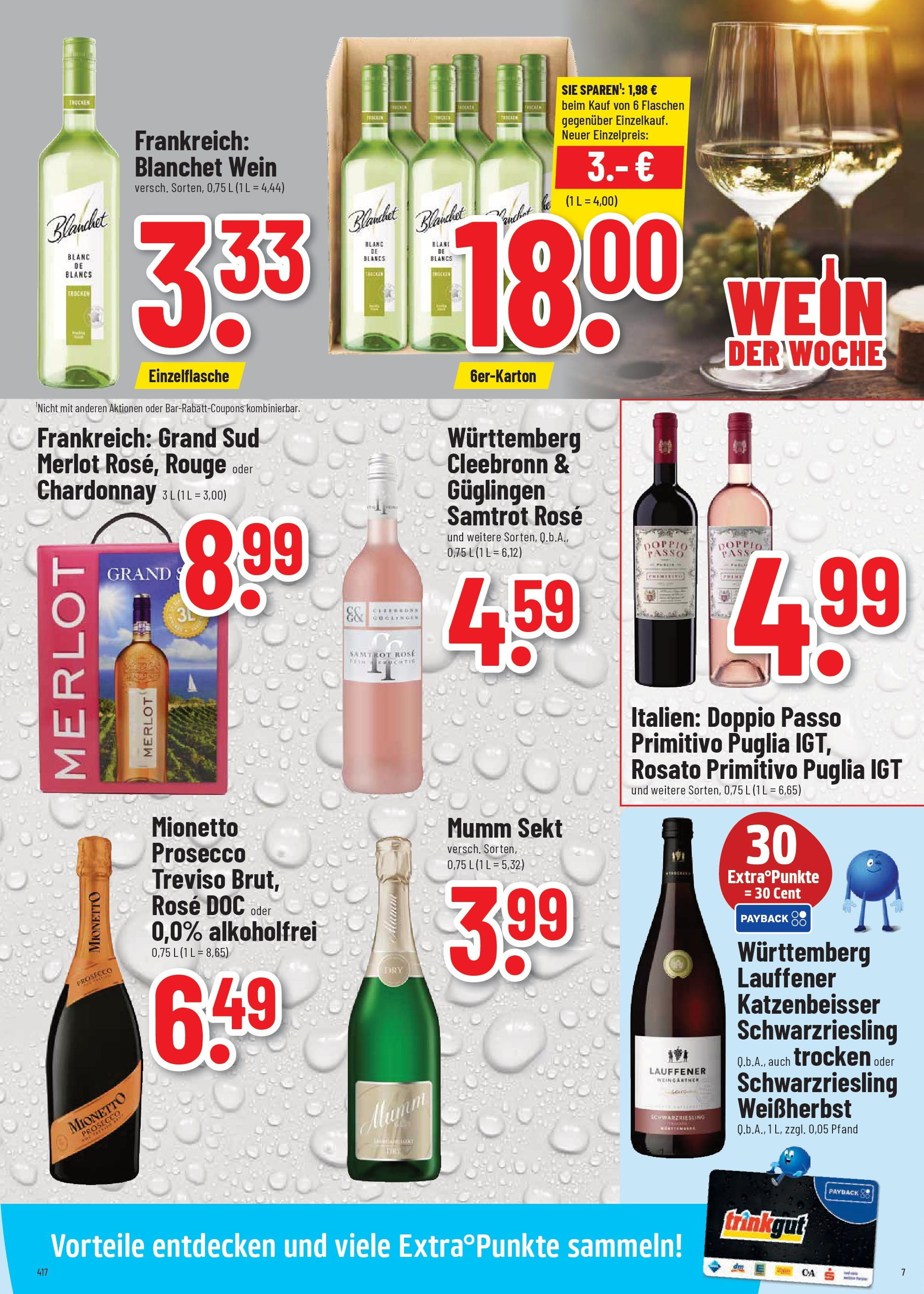 Trinkgut prospekt Großbottwar (ab 17.08.2025) » Angebote ab Montag | Seite: 7 | Produkte: Sekt, Doppio passo primitivo, Rouge, Prosecco Trinkgut prospekt Großbottwar (ab 17.08.2025) » Angebote online | Seite: 7 | Produkte: Sekt, Doppio passo primitivo, Rouge, Prosecco