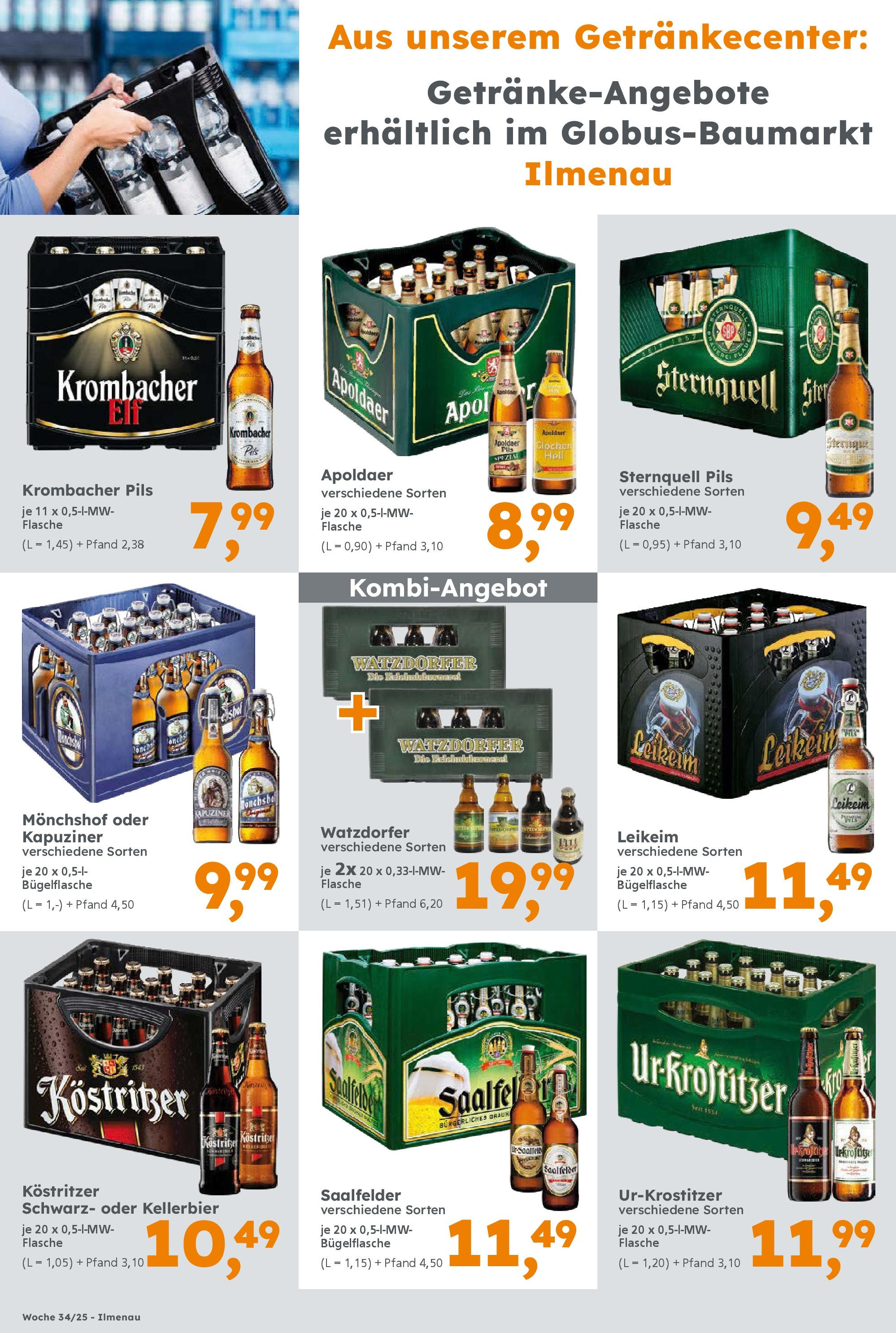Globus Baumarkt prospekt Ilmenau	 (ab 17.08.2025) zum Blättern | Seite: 16 | Produkte: Monchshof, Kostritzer, Pils, Krombacher