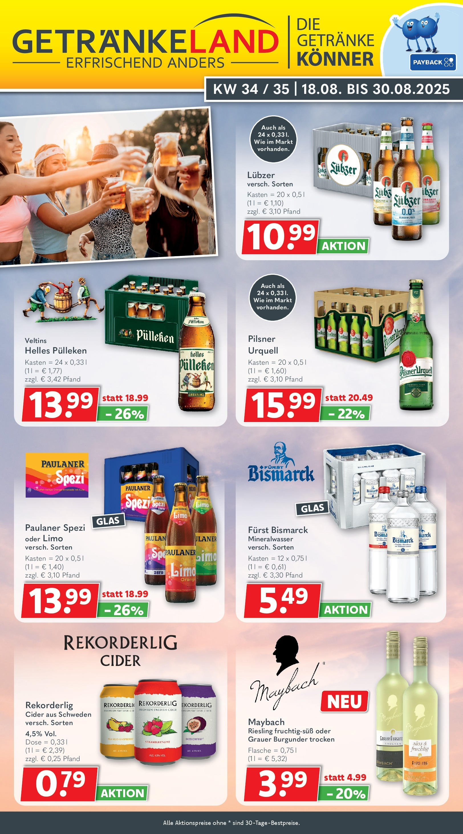 Getränkeland - Getränkeland: Getränkeangebote (ab 17.08.2025) zum Blättern | Seite: 1 | Produkte: Helles pulleken, Paulaner spezi, Mineralwasser, Lubzer