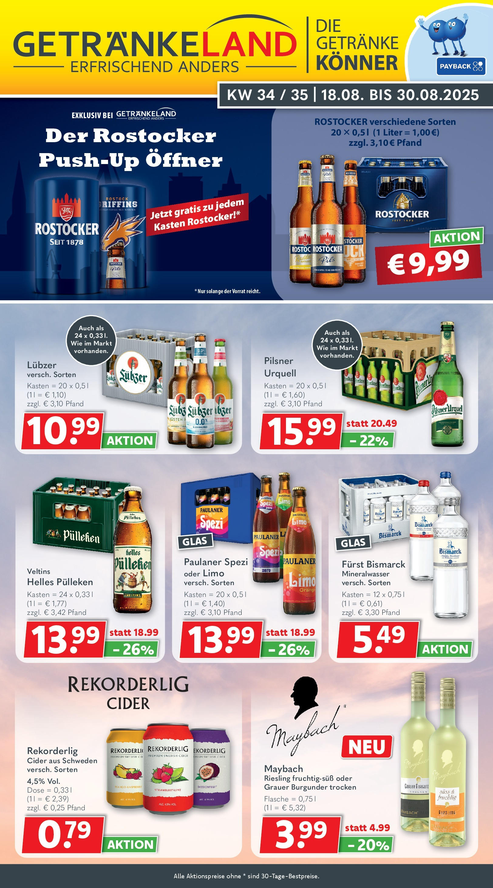Getränkeland - Getränkeland: Getränkeangebote (ab 17.08.2025) zum Blättern | Seite: 1 | Produkte: Helles pulleken, Mineralwasser, Paulaner, Veltins