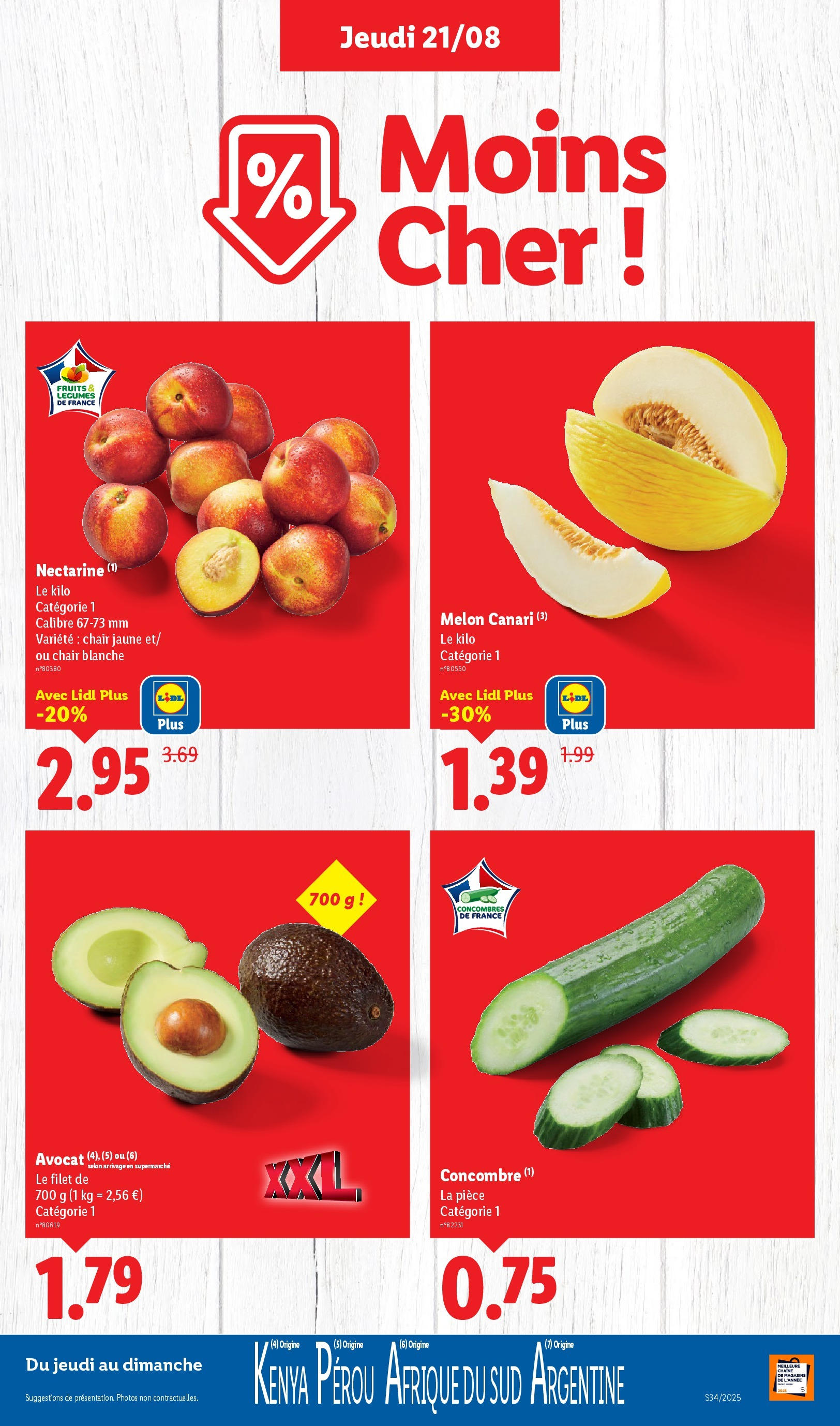 Catalogue LIDL du 20/08/2025 | Promo prospectus en ligne | Page: 3 | Produits: Avocat, Concombre, Nectarine, Concombres Catalogue LIDL du 20/08/2025 | Promo prospectus en ligne | Page: 3 | Produits: Avocat, Concombre, Nectarine, Concombres