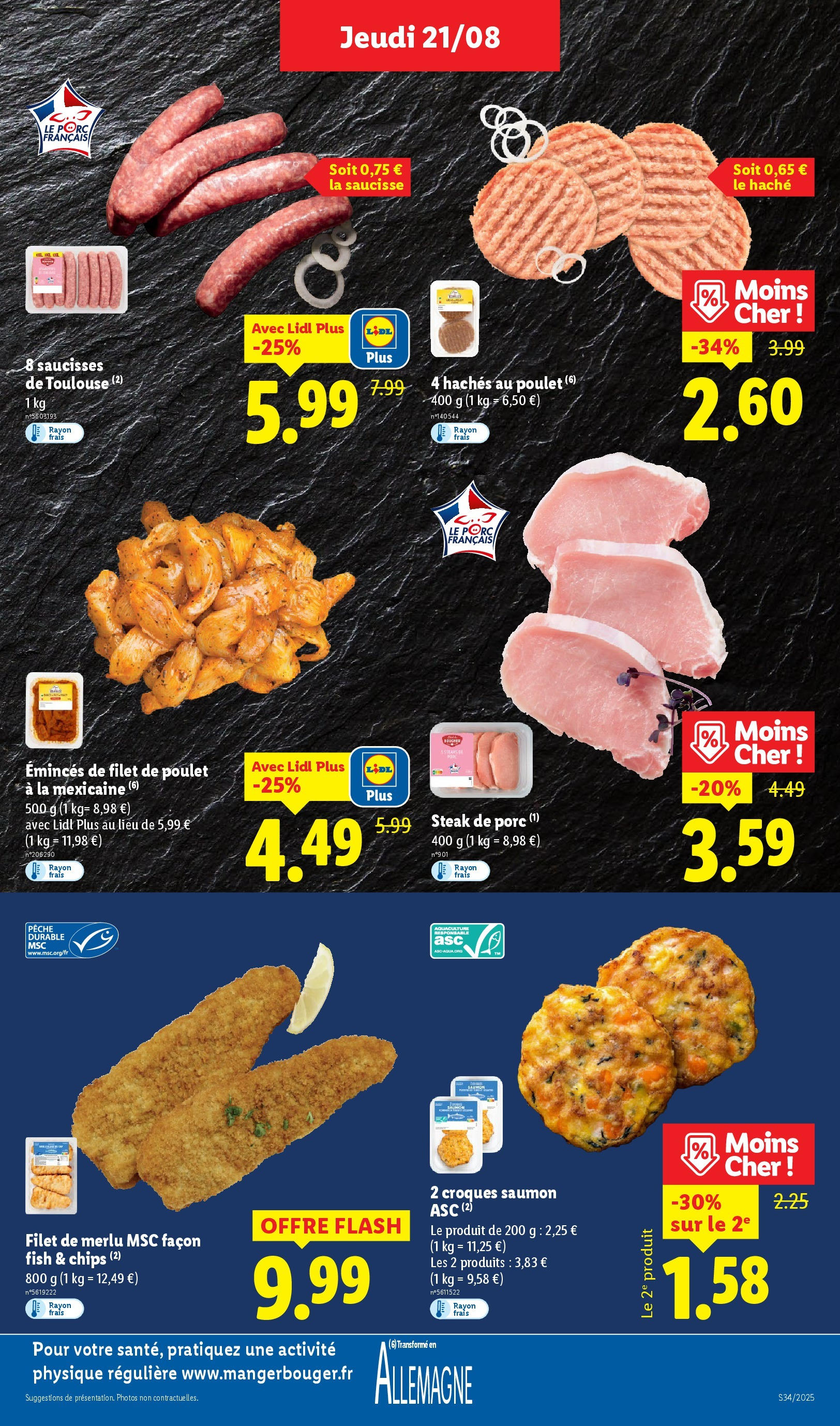 Catalogue LIDL du 20/08/2025 | Promo prospectus en ligne | Page: 5 | Produits: Pêche, Saucisse, Chips, Saumon Catalogue LIDL du 20/08/2025 | Promo prospectus en ligne | Page: 5 | Produits: Pêche, Saucisse, Chips, Saumon
