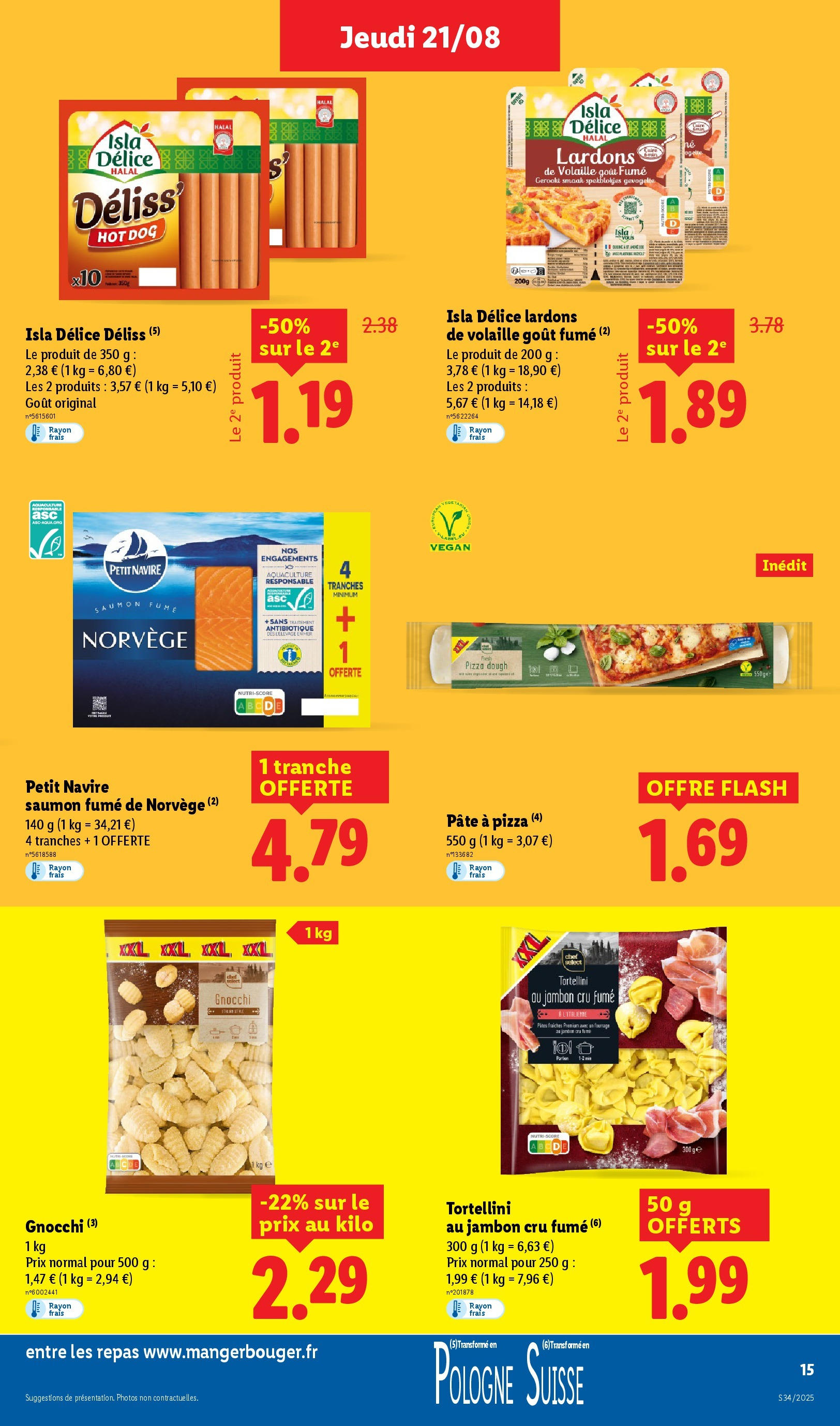 Catalogue LIDL du 20/08/2025 | Promo prospectus en ligne | Page: 15 | Produits: Volaille, Pâte à pizza, Jambon, Saumon Catalogue LIDL du 20/08/2025 | Promo prospectus en ligne | Page: 15 | Produits: Volaille, Pâte à pizza, Jambon, Saumon