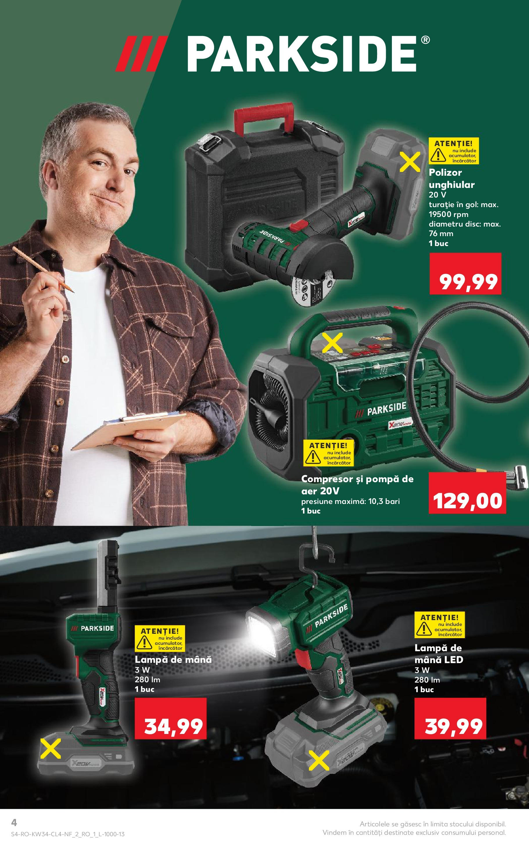 Catalog Kaufland - Tulcea 19.08.2025 - Revista si Oferta | Pagină: 4 | Produse: Încărcător, Disc, Polizor, Lampă