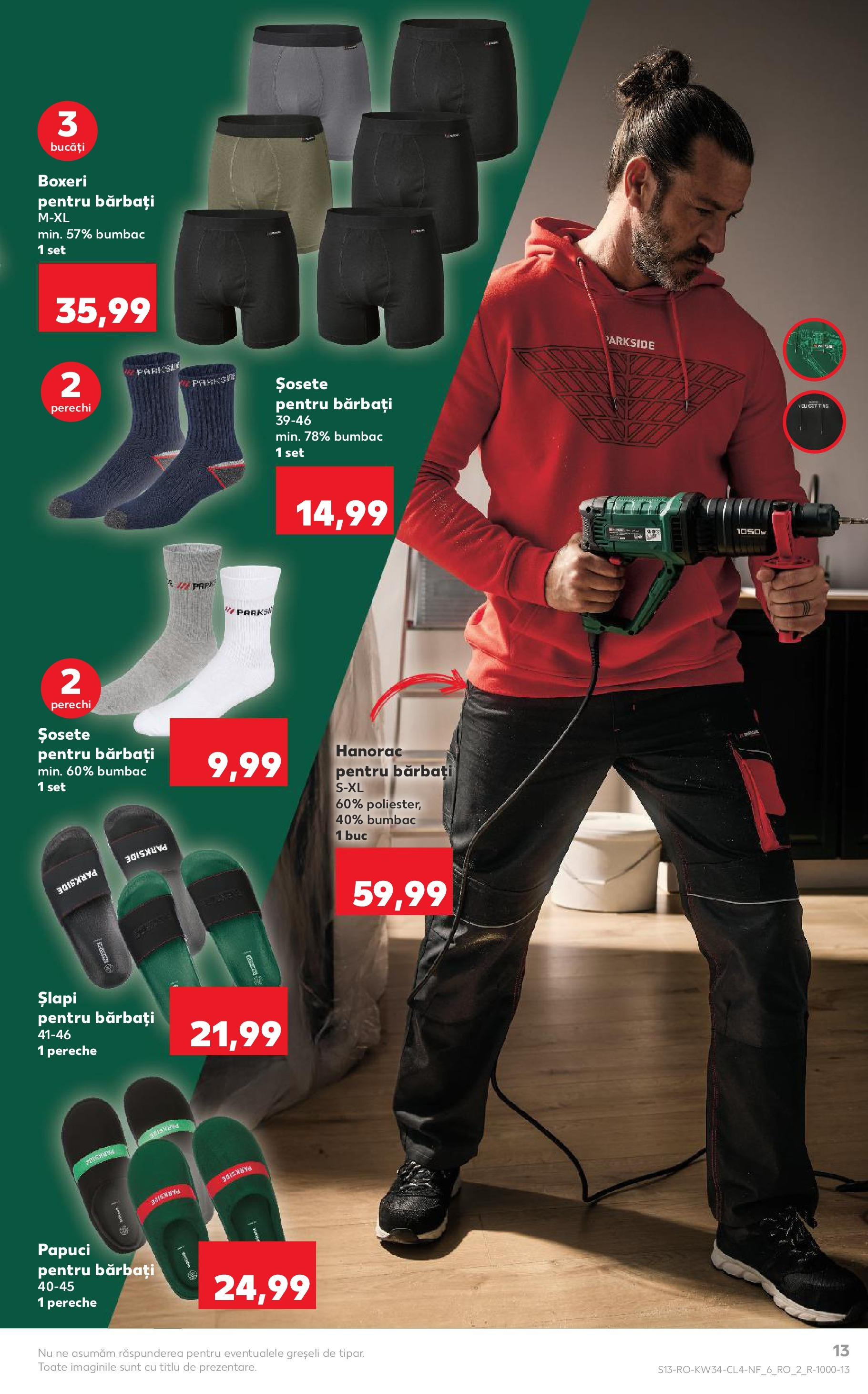 Catalog Kaufland - Tulcea 19.08.2025 - Revista si Oferta | Pagină: 13 | Produse: Șosete, Boxeri, Keşe, Papuci