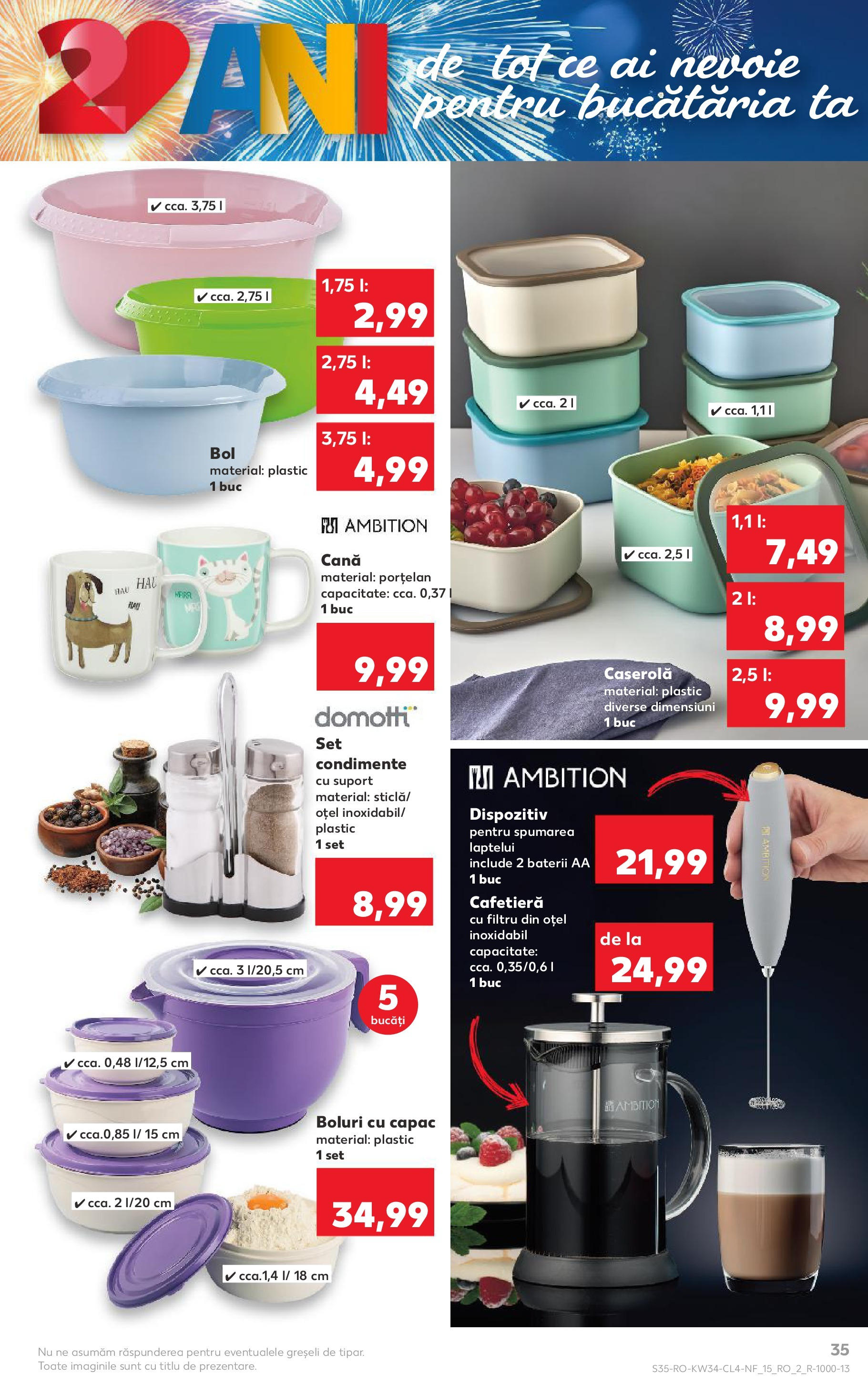 Catalog Kaufland - Tulcea 19.08.2025 - Revista si Oferta | Pagină: 35 | Produse: Cafetieră, Bol, Baterii, Condimente