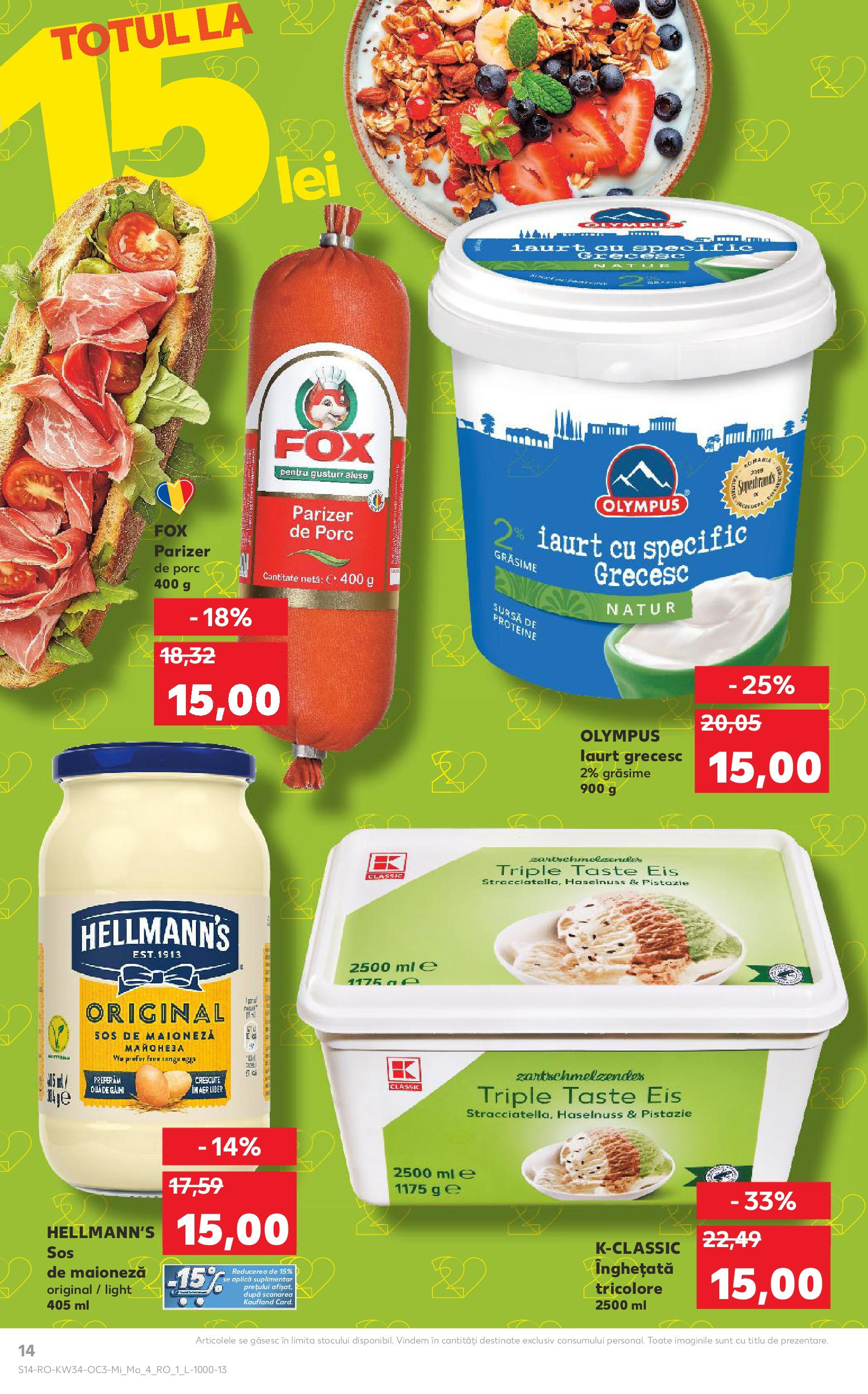 Catalog Kaufland - București 20.08.2025 - Revista si Oferta | Pagină: 14 | Produse: Masaüstü kılıfı, Parizer, Înghețată, Maioneză