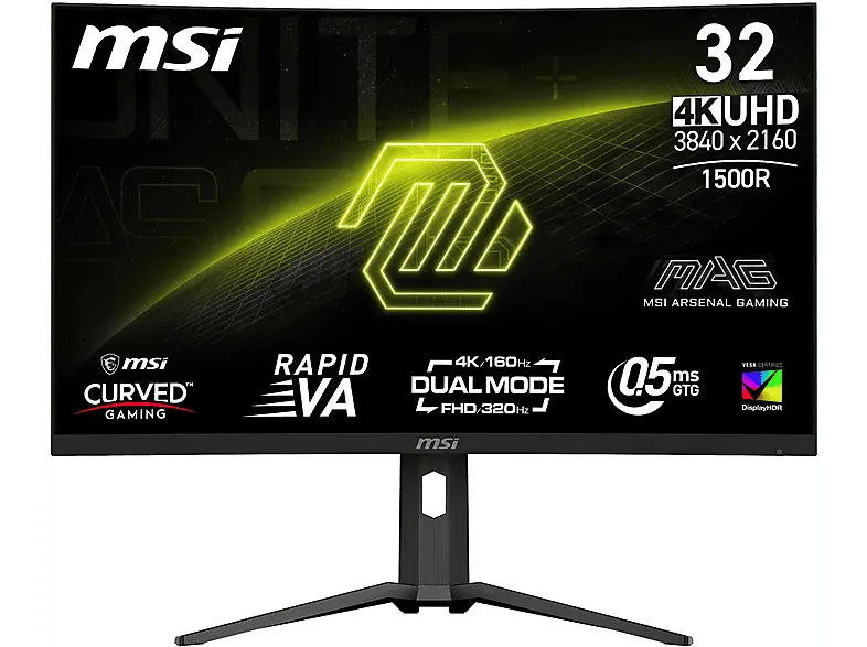 MSI MAG 321CUPDFDE 31,5 Zoll Gaming Monitor, UHD 4K, 0,5 ms Reaktionszeit, 350 cd/m², 160 Hz, Schwarz