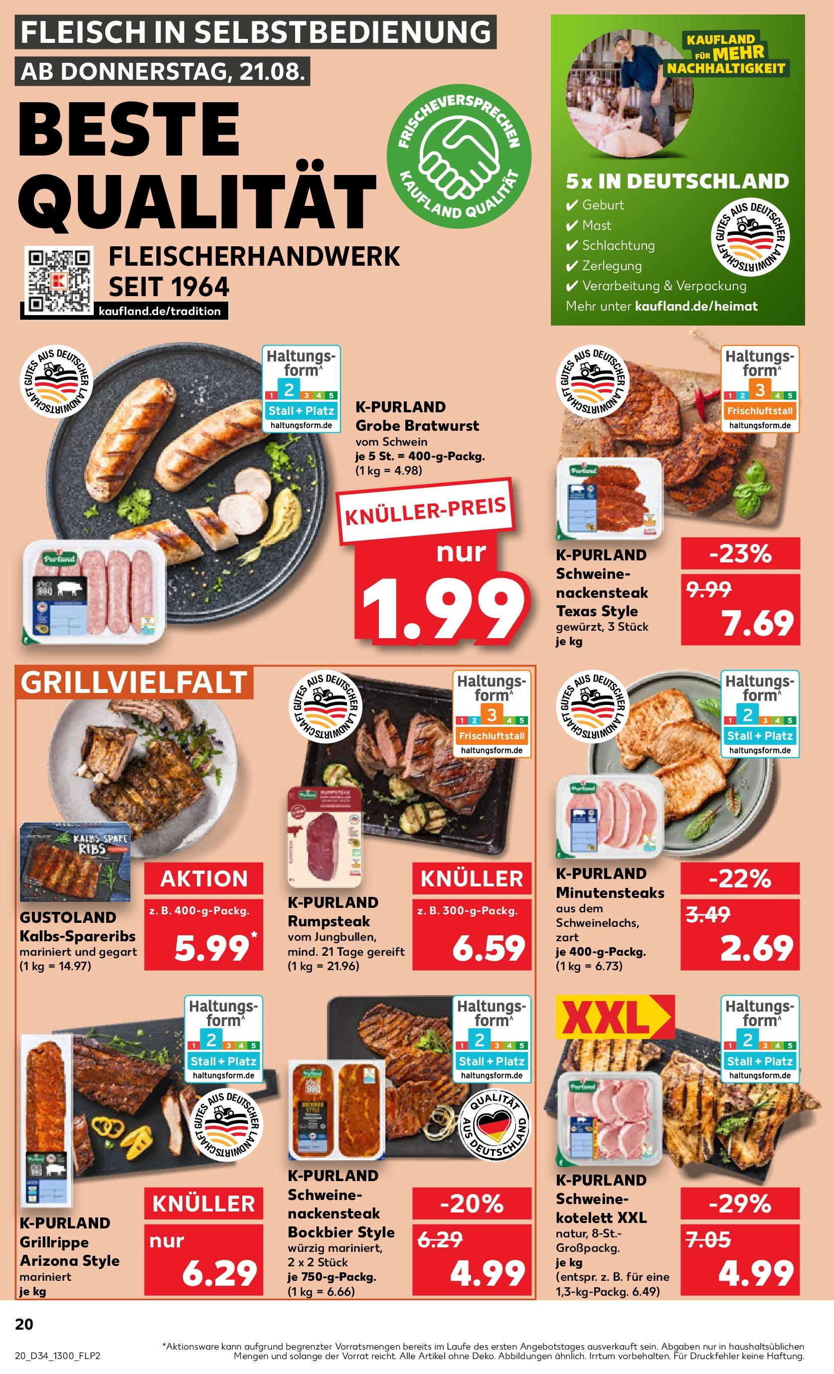 Prospekt Kaufland ab 21.08.2025 » Angebote Online zum Blättern | Seite: 20 | Produkte: Rumpsteak, Bratwurst, Steak, Fleisch