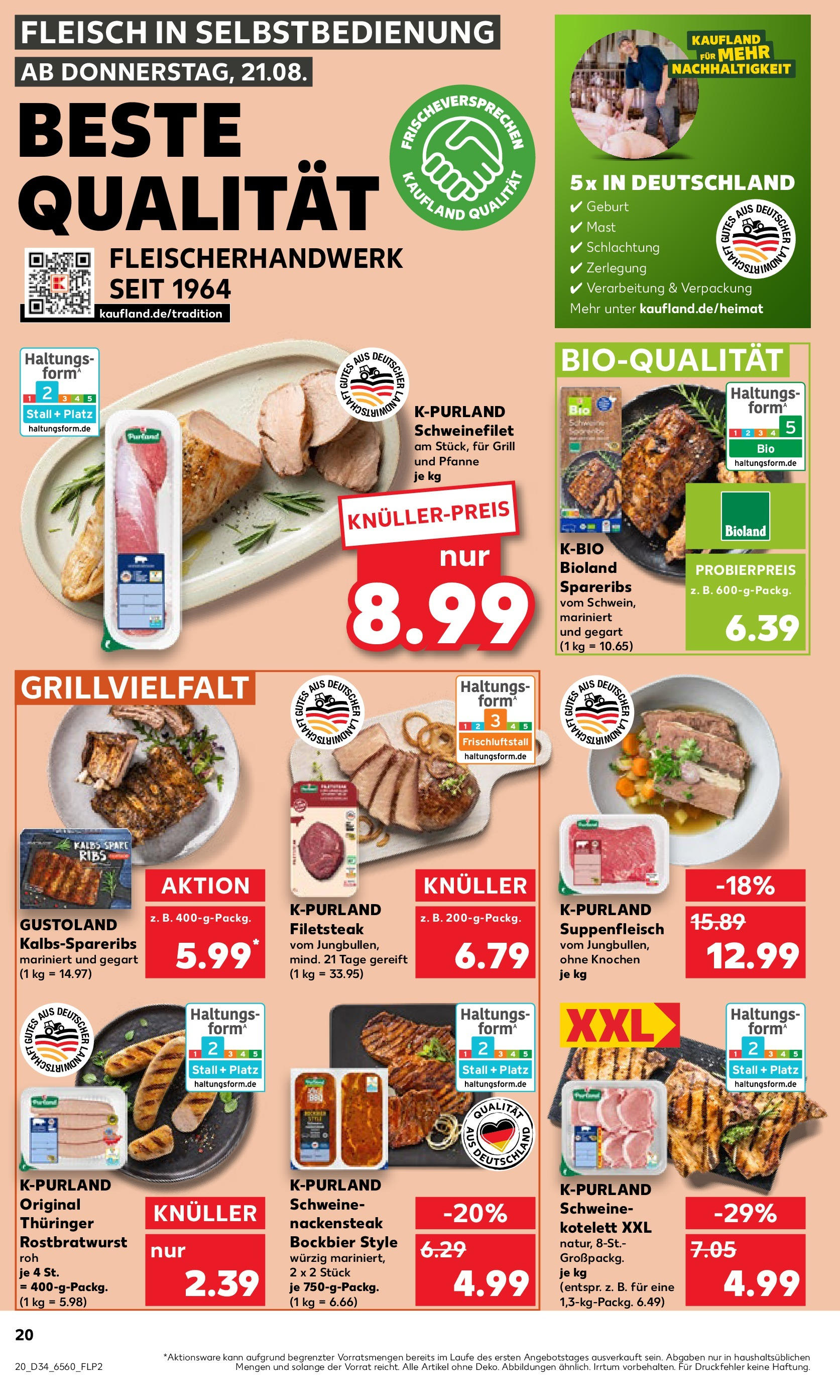 Prospekt Kaufland ab 21.08.2025 » Angebote Online zum Blättern | Seite: 20 | Produkte: Spare ribs, Schweinefilet, Suppenfleisch, Fleisch