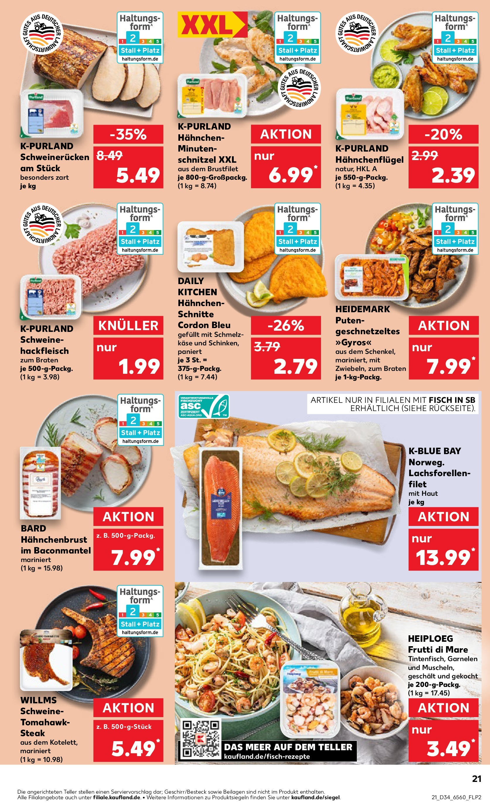 Prospekt Kaufland ab 21.08.2025 » Angebote Online zum Blättern | Seite: 21 | Produkte: Garnelen, Schnitzel, Schweinerucken, Hackfleisch
