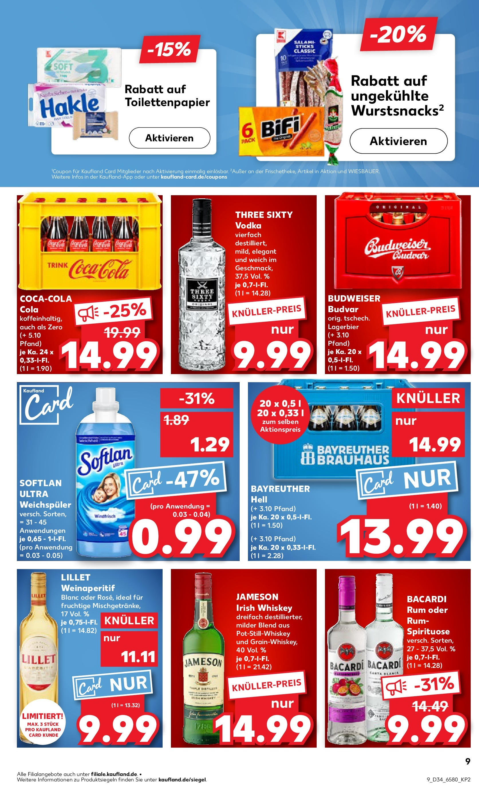 Prospekt Kaufland ab 21.08.2025 » Angebote Online zum Blättern | Seite: 9 | Produkte: Bacardi, Jameson, Vodka, Toilettenpapier
