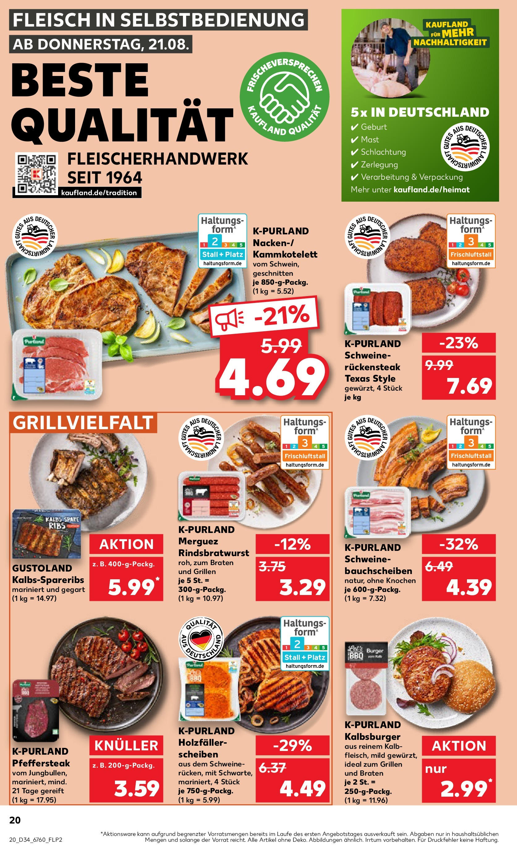 Prospekt Kaufland ab 21.08.2025 » Angebote Online zum Blättern | Seite: 20 | Produkte: Spare ribs, Burger, Steak, Fleisch