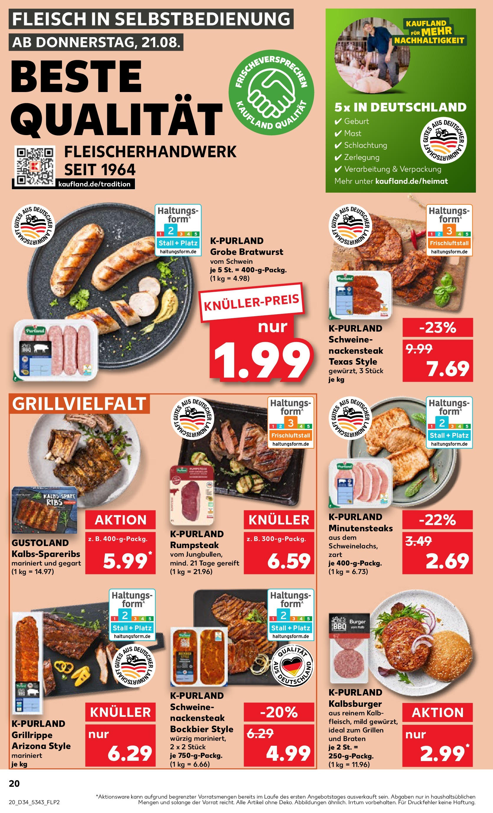Prospekt Kaufland ab 21.08.2025 » Angebote Online zum Blättern | Seite: 20 | Produkte: Bratwurst, Burger, Steak, Fleisch