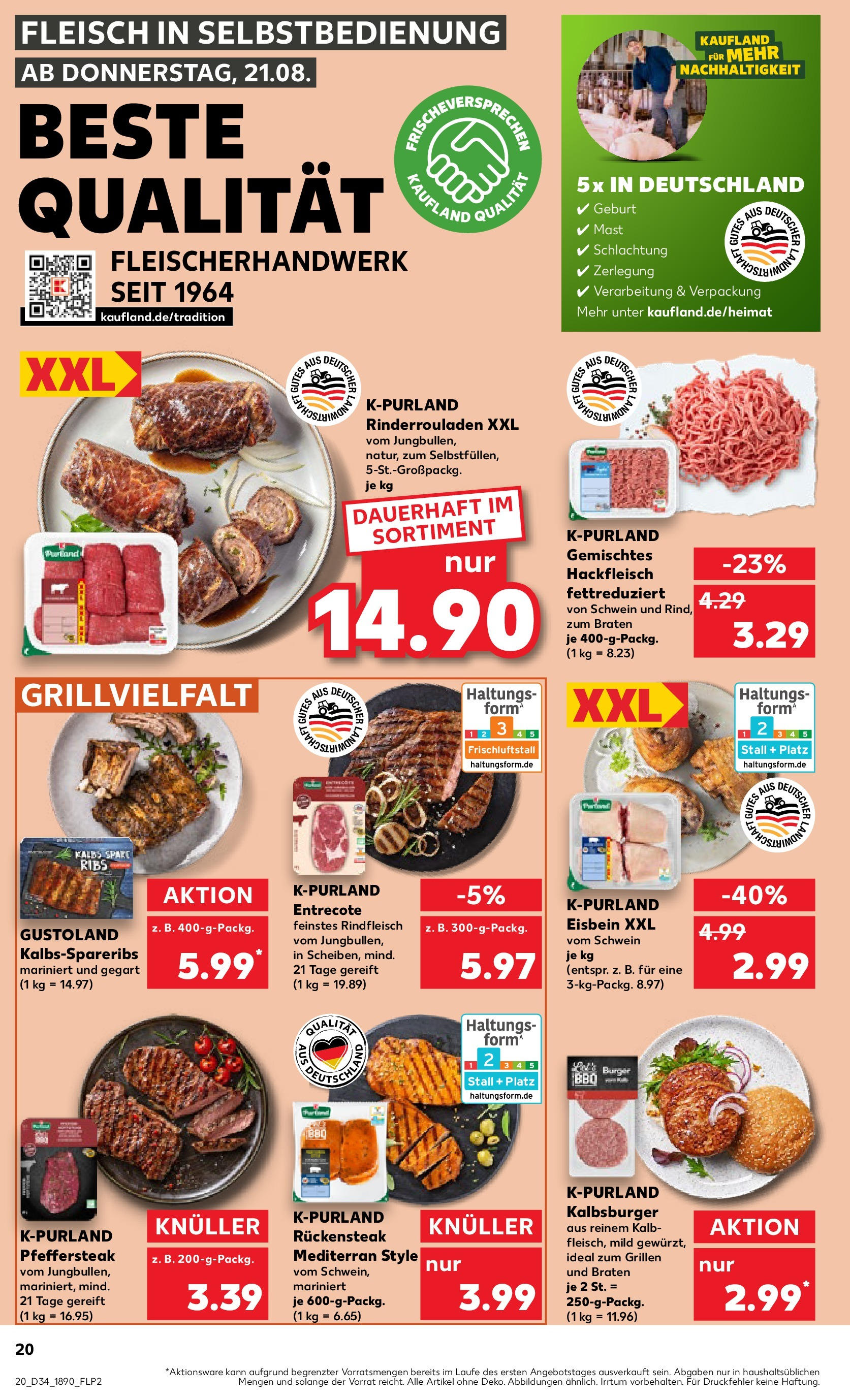 Prospekt Kaufland ab 21.08.2025 » Angebote Online zum Blättern | Seite: 20 | Produkte: Entrecote, Rindfleisch, Fleisch, Hackfleisch