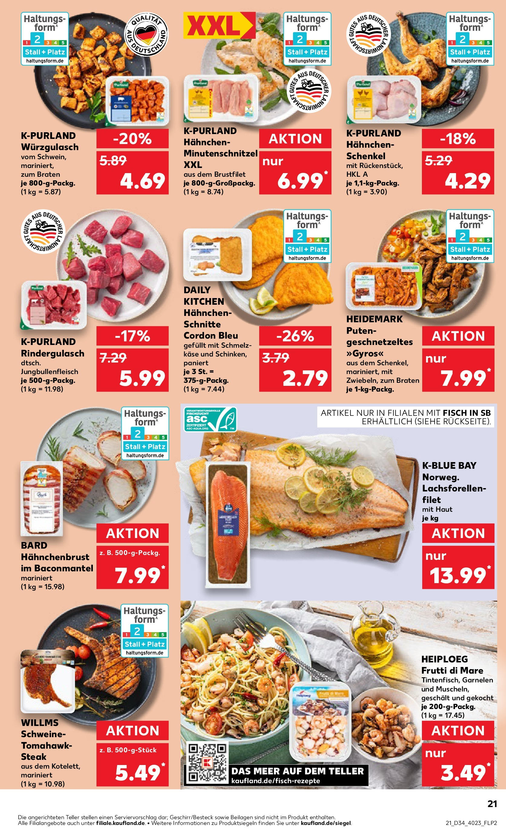 Prospekt Kaufland ab 21.08.2025 » Angebote Online zum Blättern | Seite: 21 | Produkte: Rindergulasch, Garnelen, Schnitzel, Gyros
