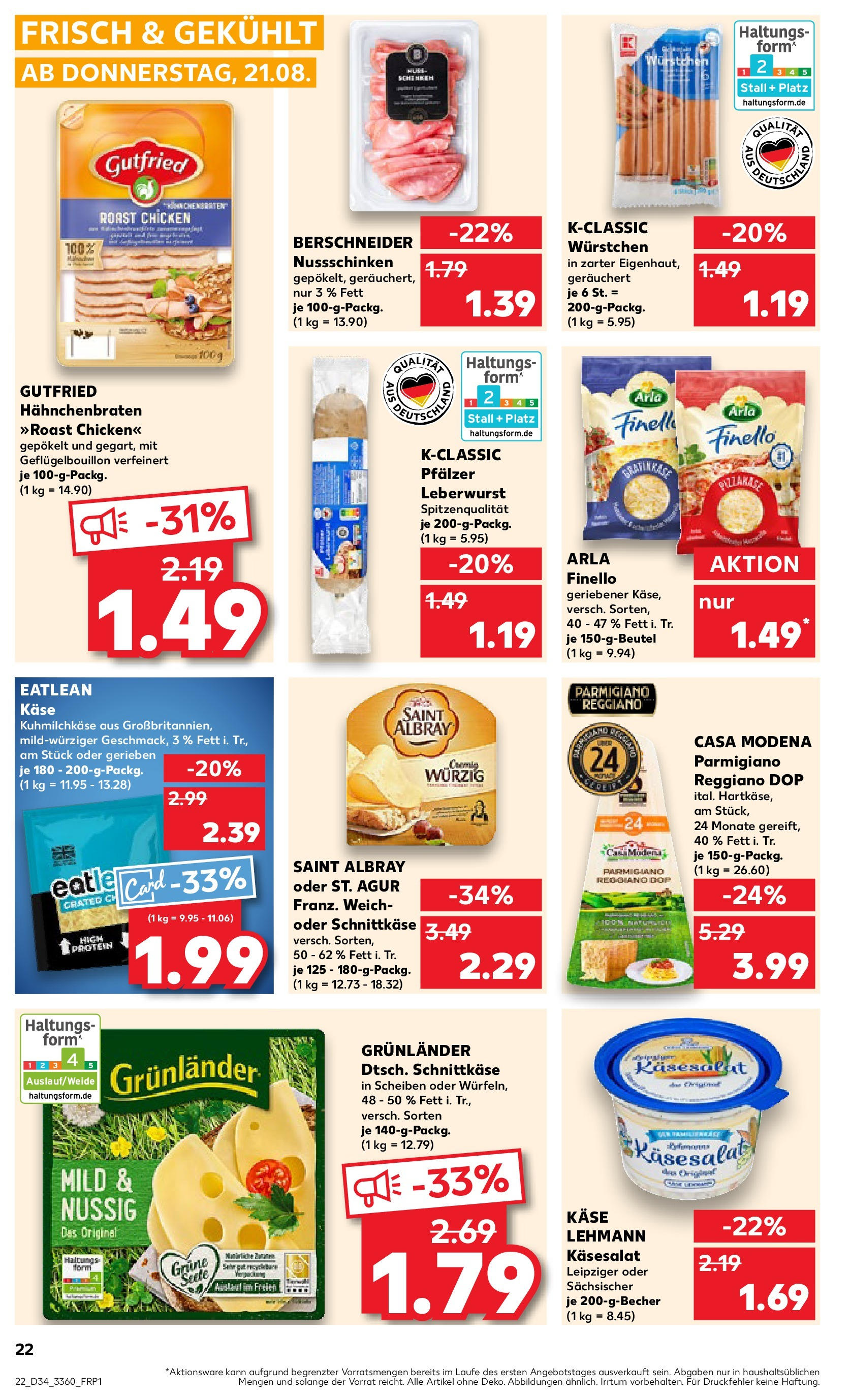 Prospekt Kaufland ab 21.08.2025 » Angebote Online zum Blättern | Seite: 22 | Produkte: Käse, Grunlander