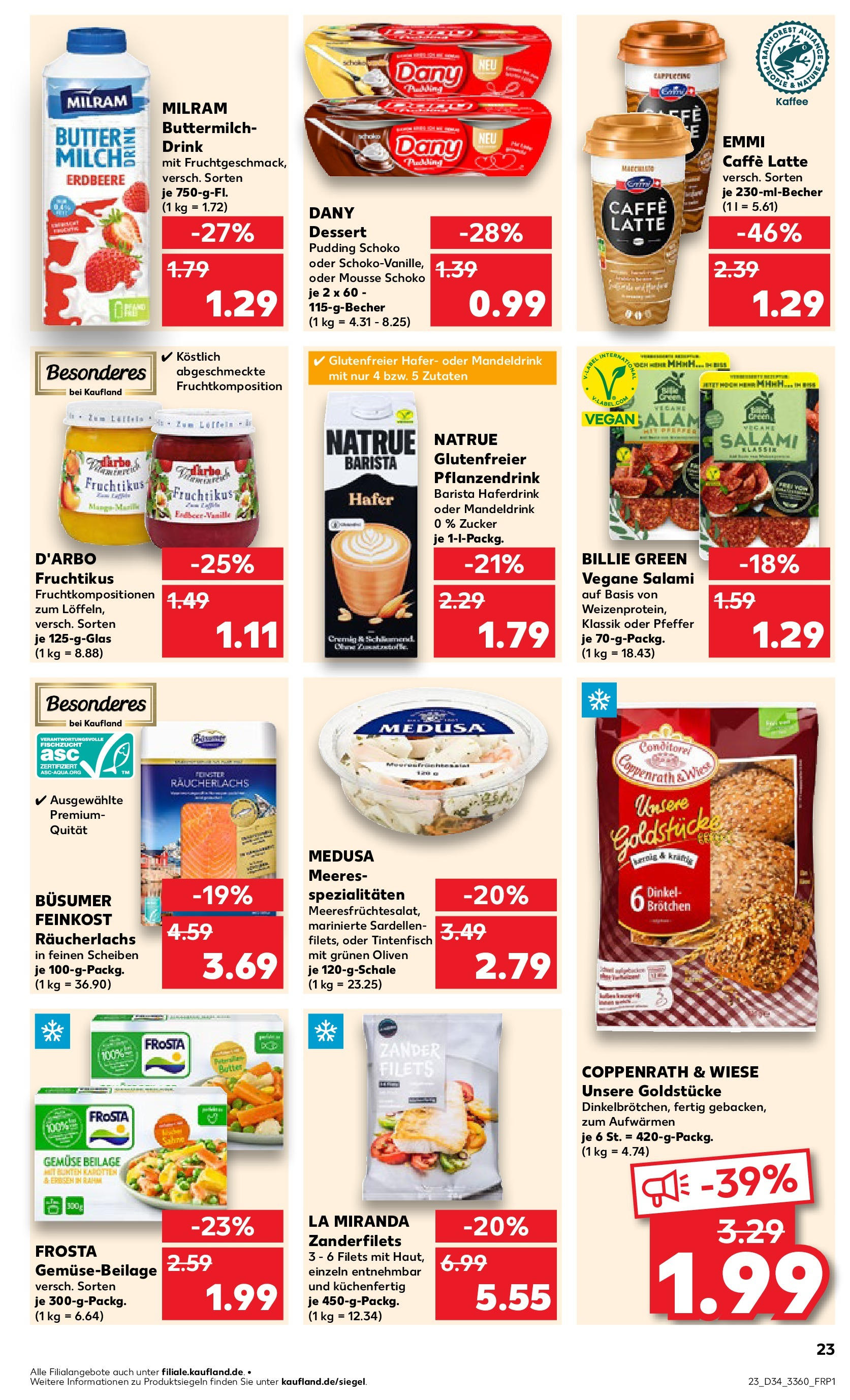 Prospekt Kaufland ab 21.08.2025 » Angebote Online zum Blättern | Seite: 23 | Produkte: Buttermilch, Tintenfisch, Frosta, Zucker