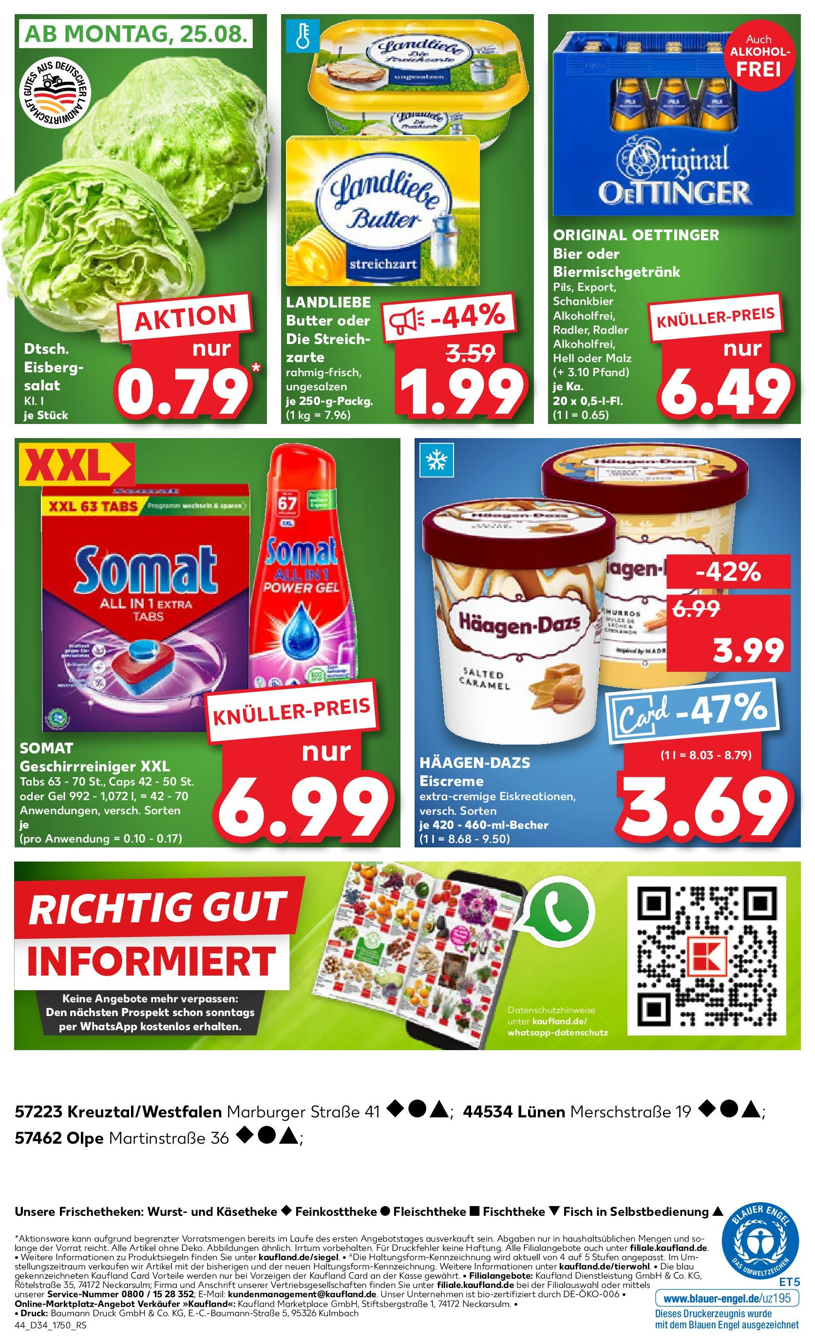 Prospekt Kaufland ab 21.08.2025 » Angebote Online zum Blättern | Seite: 44 | Produkte: Butter, Oettinger, Radler, Salat