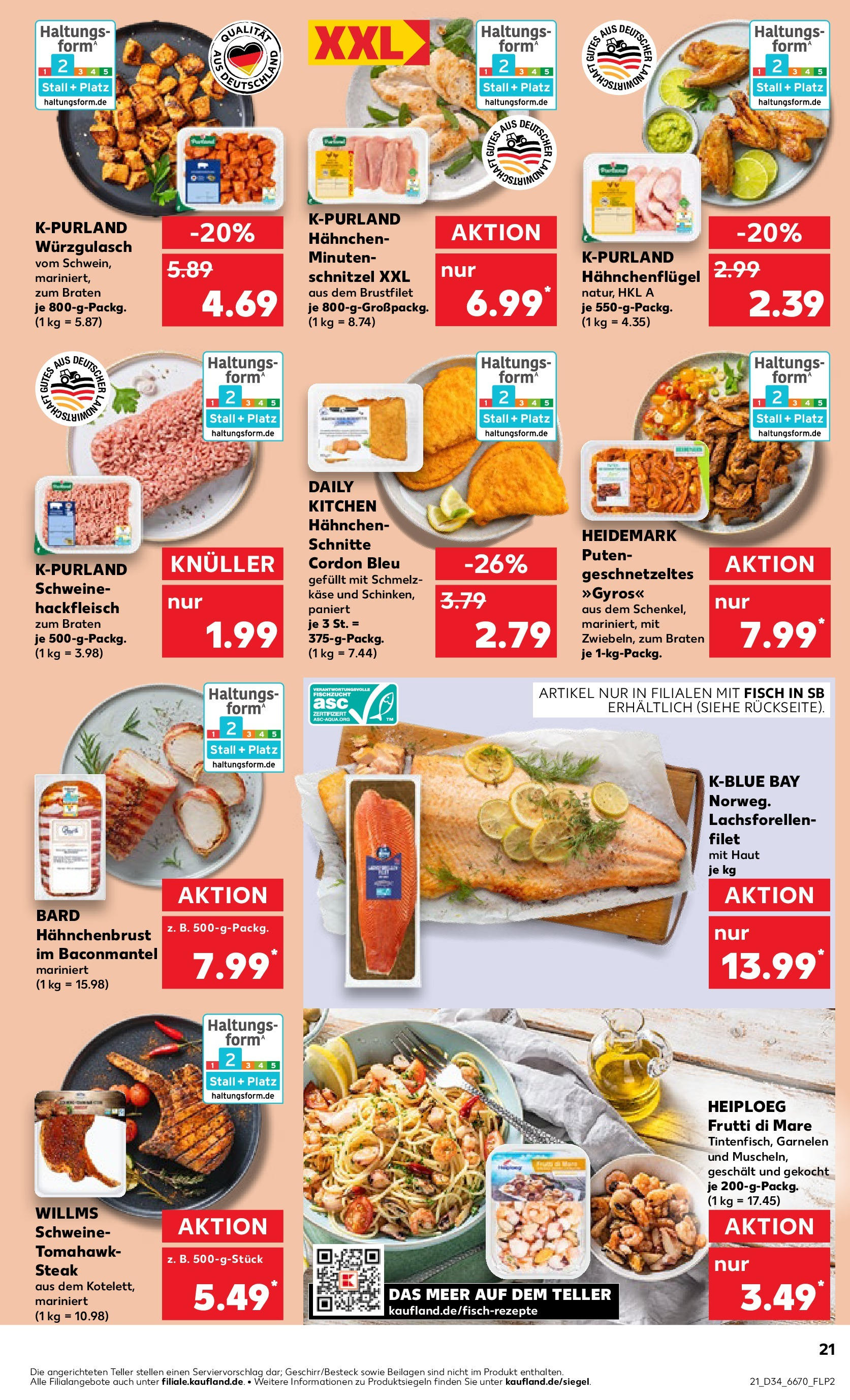 Prospekt Kaufland ab 21.08.2025 » Angebote Online zum Blättern | Seite: 21 | Produkte: Käse, Schnitzel, Fisch, Hackfleisch