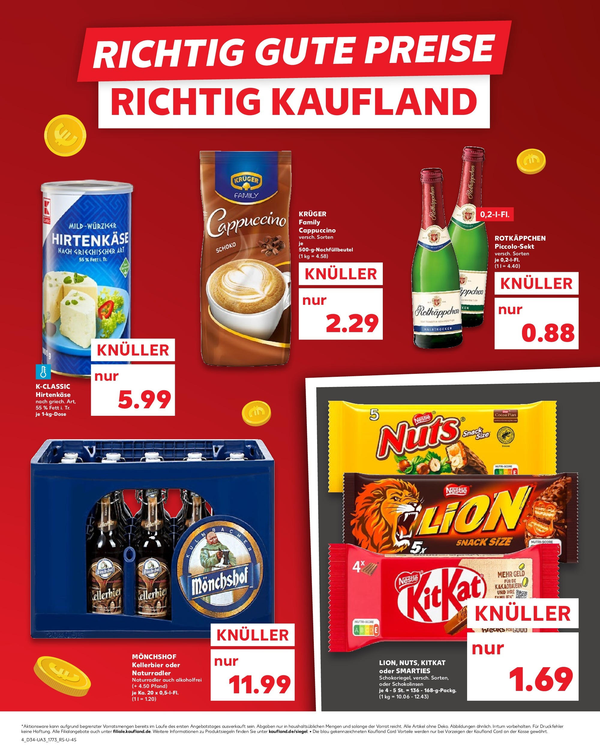 Prospekt Kaufland ab 21.08.2025 » Angebote Online zum Blättern | Seite: 4 | Produkte: Monchshof, Feta, Smarties, Kruger cappuccino