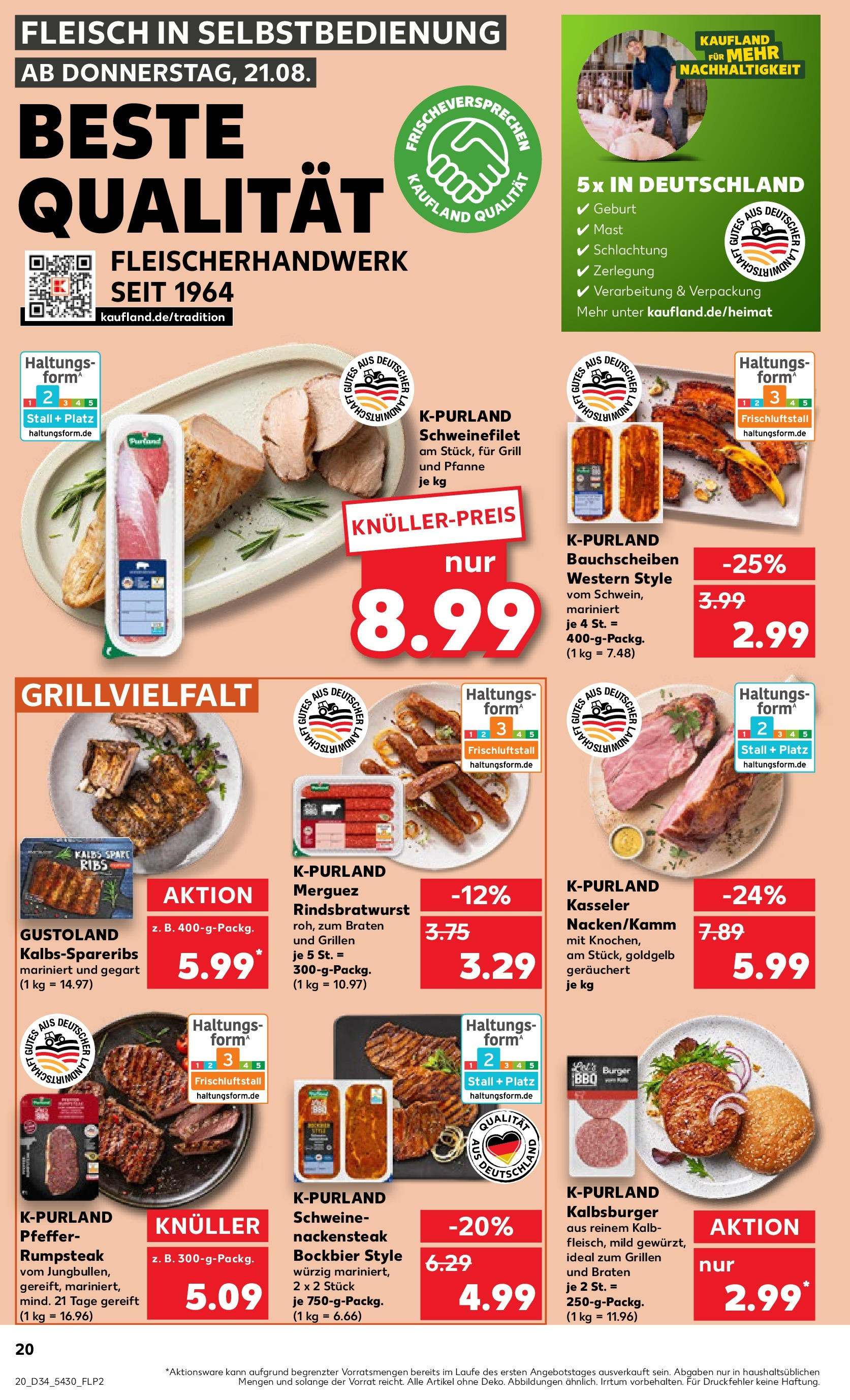 Prospekt Kaufland ab 21.08.2025 » Angebote Online zum Blättern | Seite: 20 | Produkte: Rumpsteak, Spare ribs, Steak, Fleisch