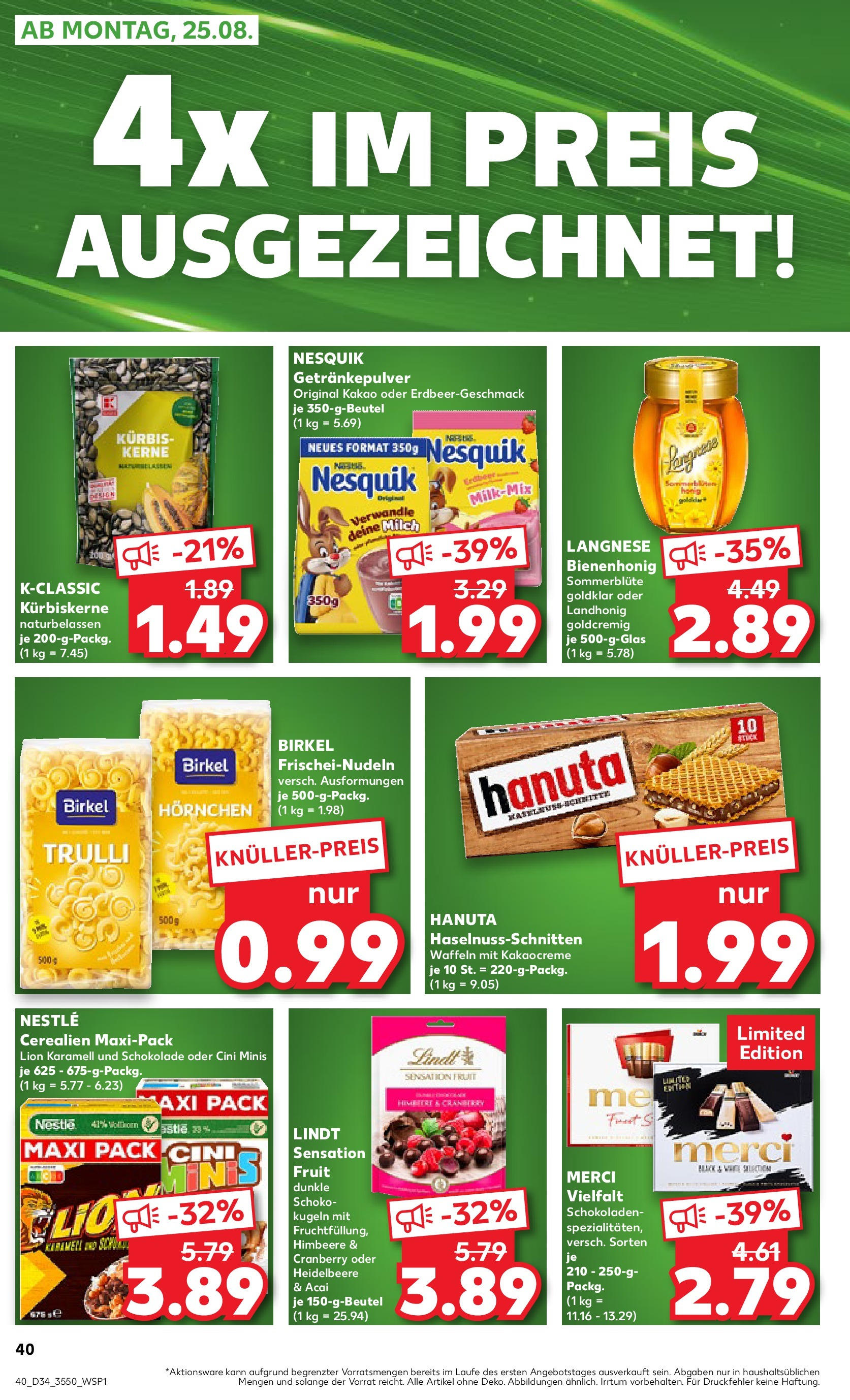 Prospekt Kaufland ab 21.08.2025 » Angebote Online zum Blättern | Seite: 40 | Produkte: Langnese, Schokolade, Waffeln, Himbeere