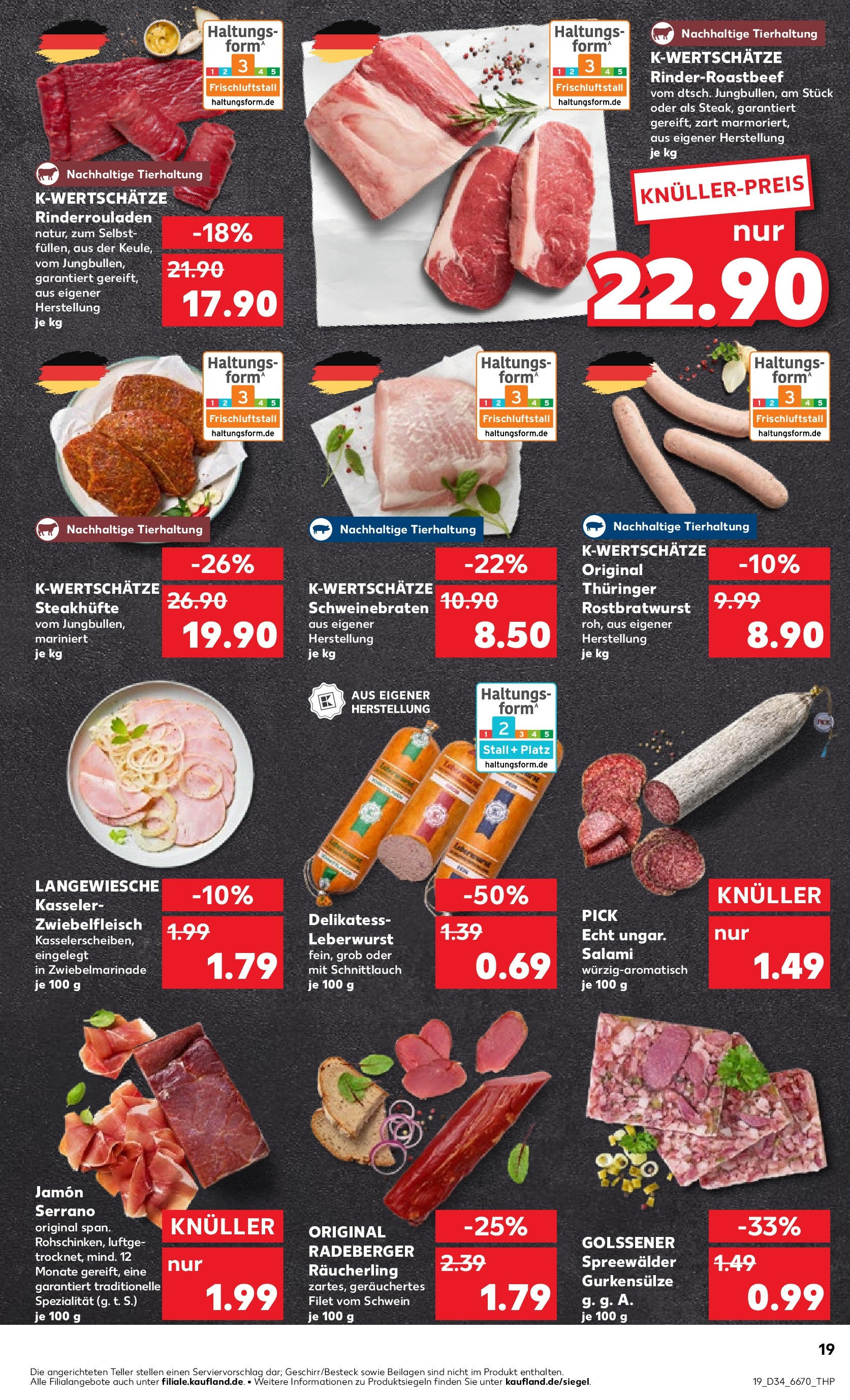 Prospekt Kaufland ab 21.08.2025 » Angebote Online zum Blättern | Seite: 23 | Produkte: Rinderrouladen, Salami, Steak