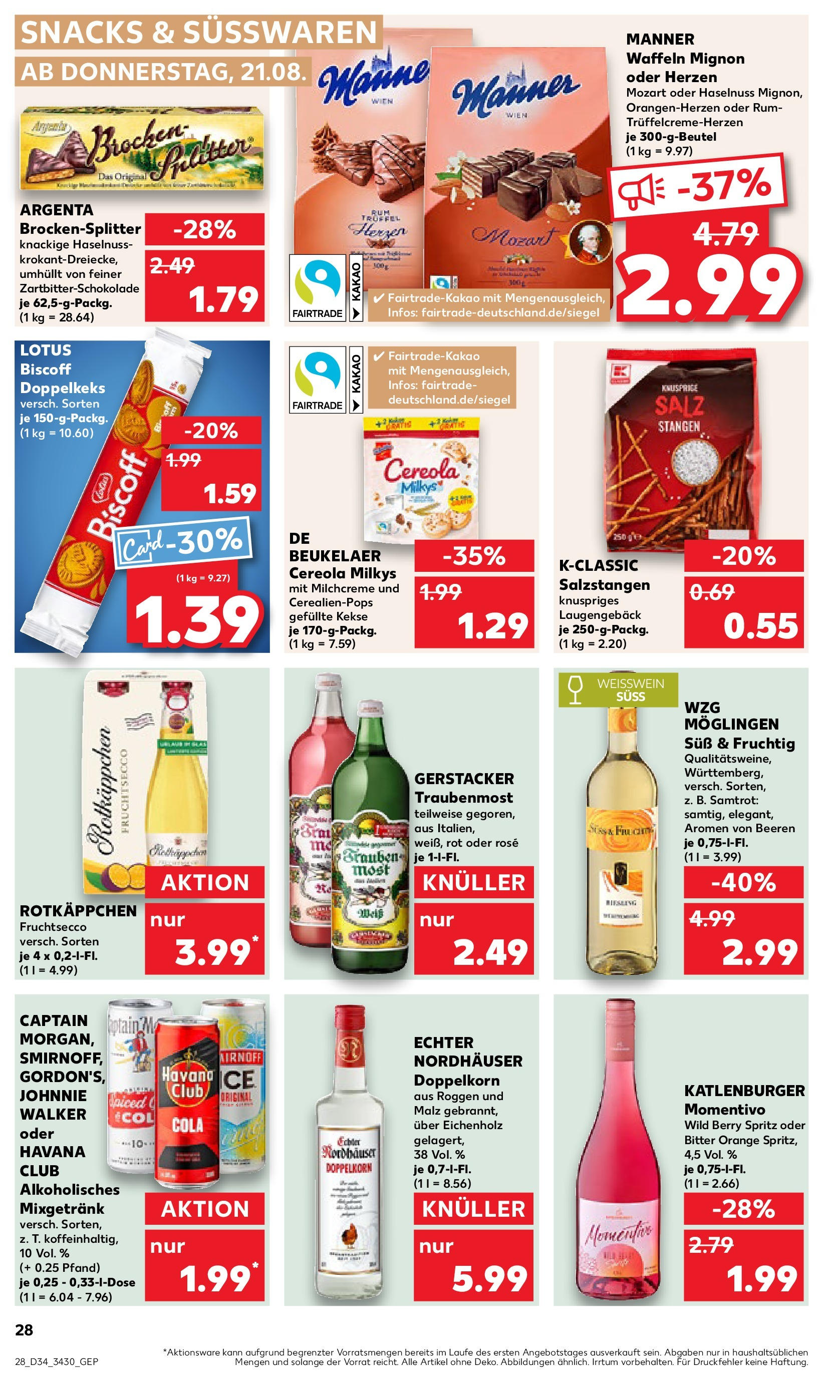 Prospekt Kaufland ab 21.08.2025 » Angebote Online zum Blättern | Seite: 28 | Produkte: Rum, Rotkäppchen, Kekse, Johnnie walker