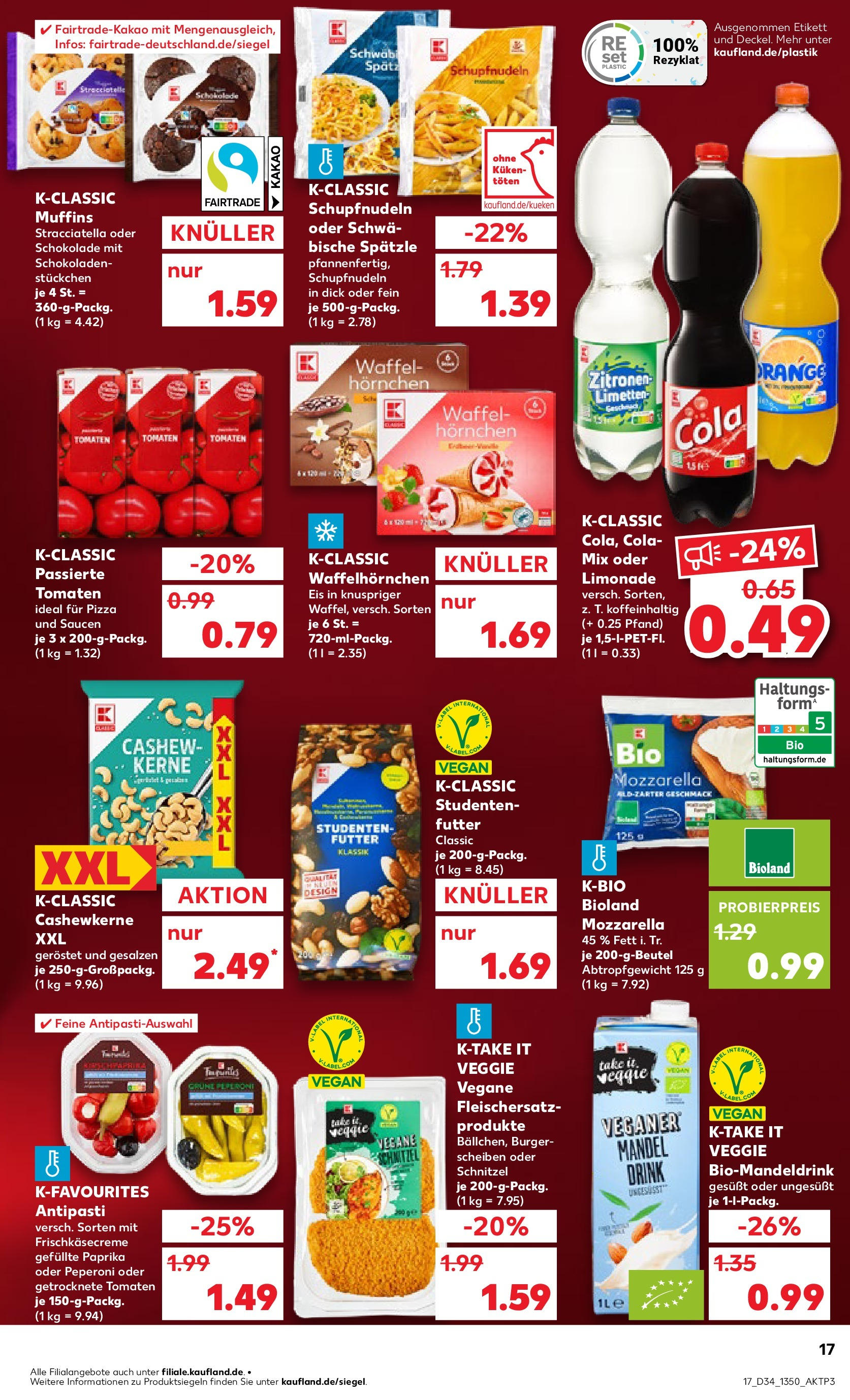 Prospekt Kaufland ab 21.08.2025 » Angebote Online zum Blättern | Seite: 17 | Produkte: Cola, Schokolade, Mozzarella, Burger