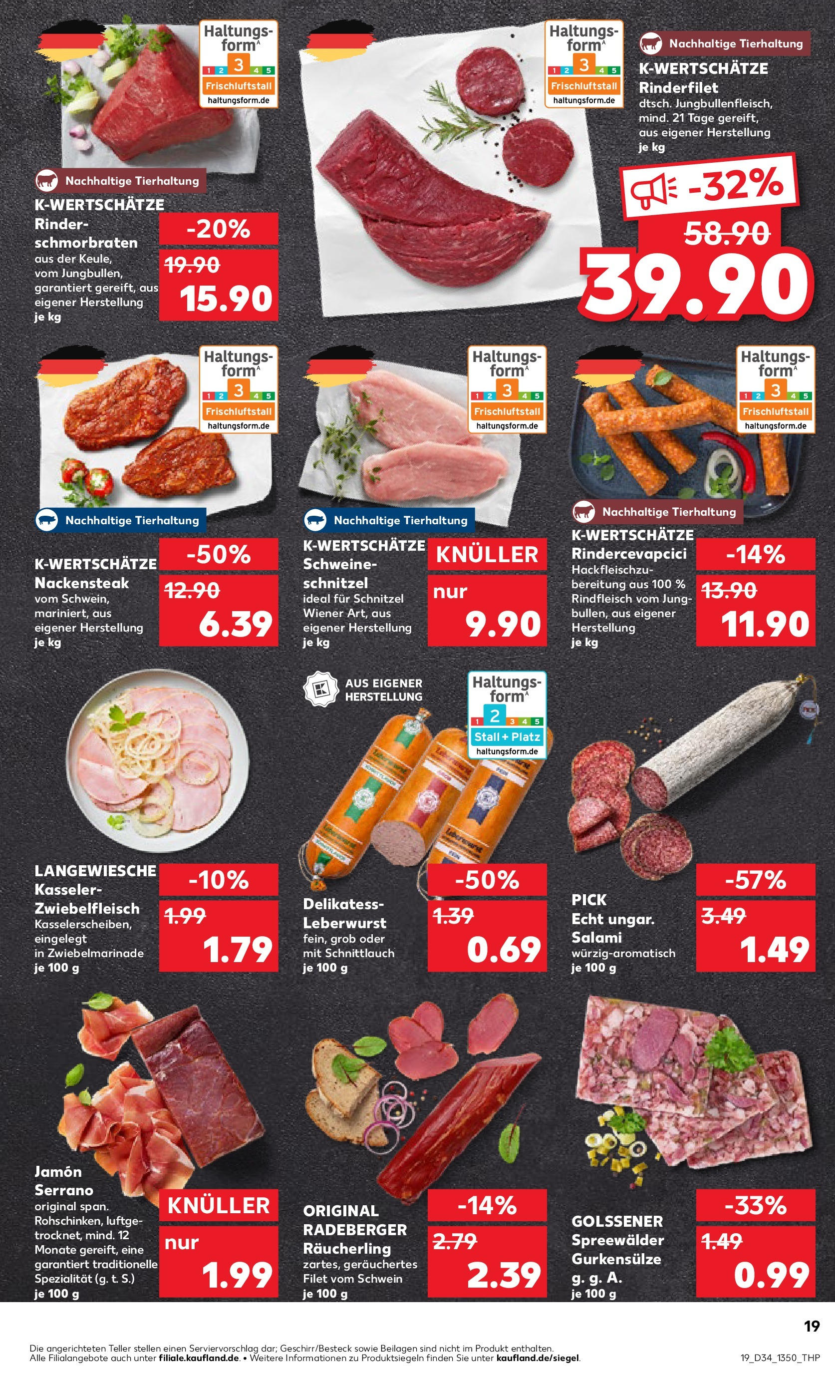 Prospekt Kaufland ab 21.08.2025 » Angebote Online zum Blättern | Seite: 19 | Produkte: Rinderfilet, Schnitzel, Salami, Rindfleisch