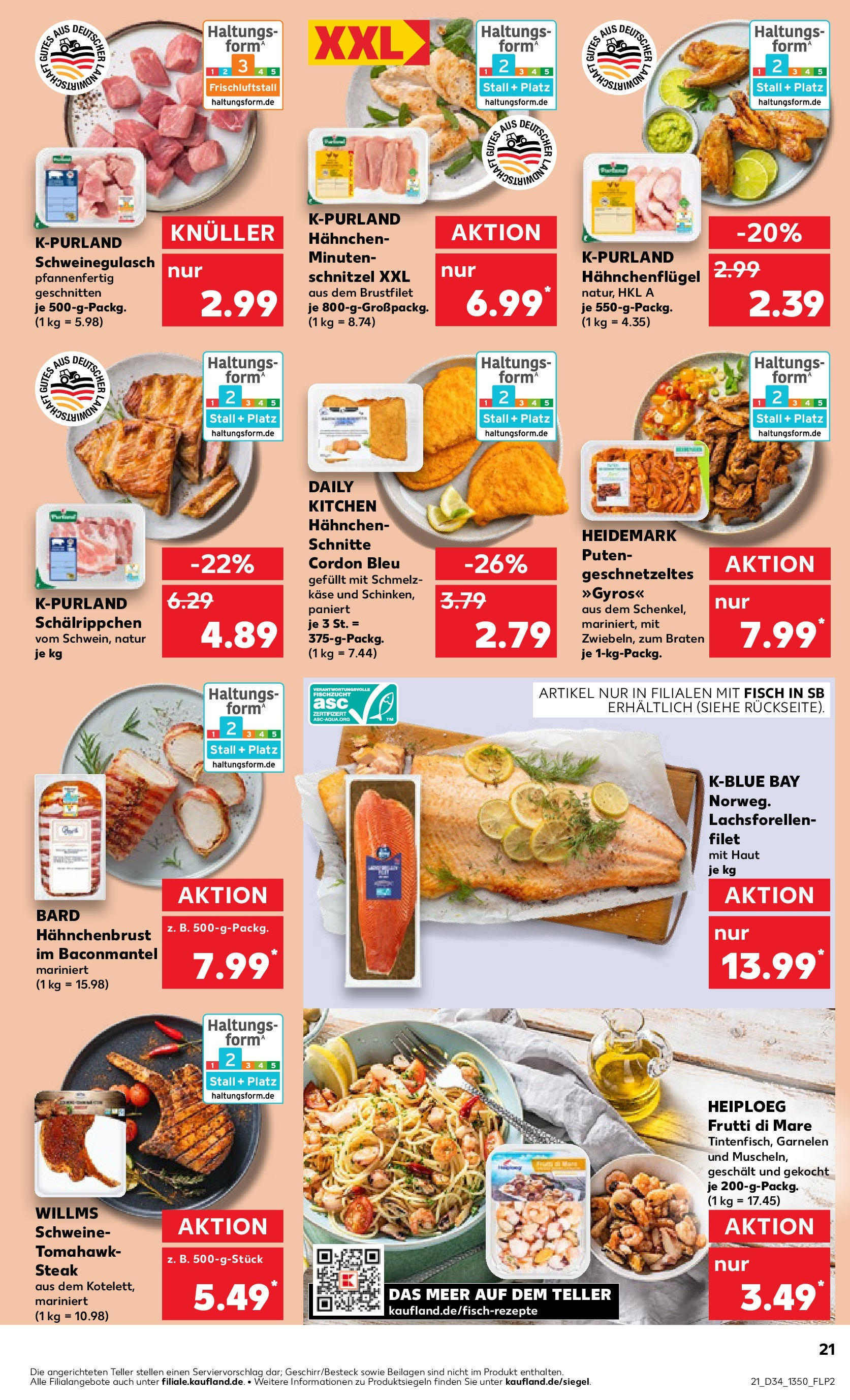Prospekt Kaufland ab 21.08.2025 » Angebote Online zum Blättern | Seite: 21 | Produkte: Hahnchen, Käse, Garnelen, Schnitzel
