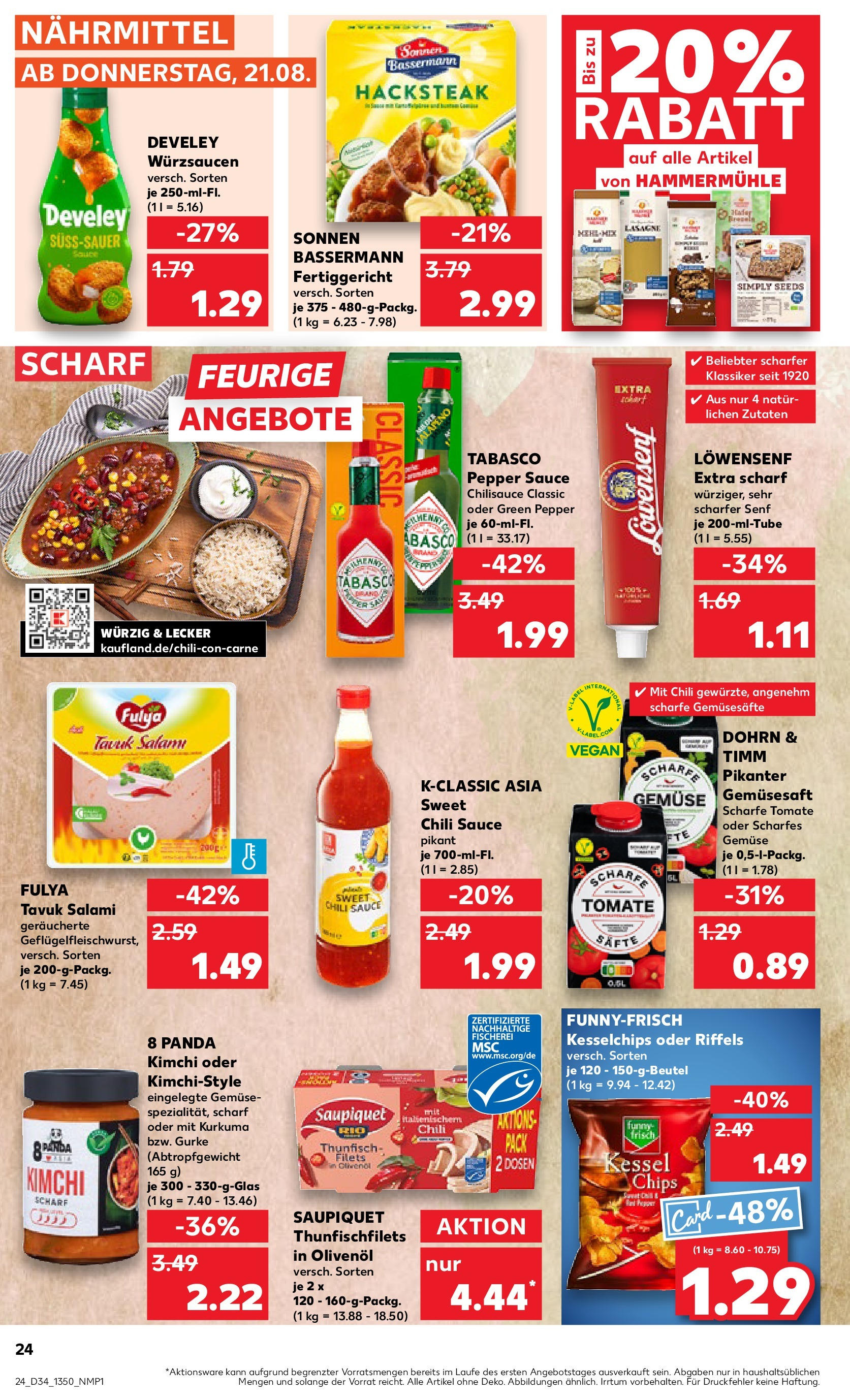 Prospekt Kaufland ab 21.08.2025 » Angebote Online zum Blättern | Seite: 24 | Produkte: Thunfisch, Olivenol, Gemüse, Chips